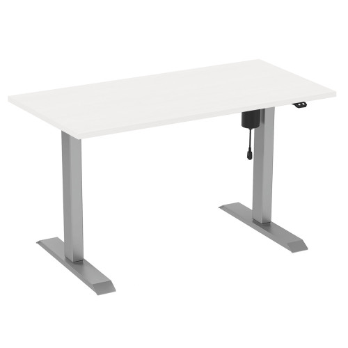 2-Stage, Adjustable Height  30"D x 60"W  Desk w/ Silver Base & White Top