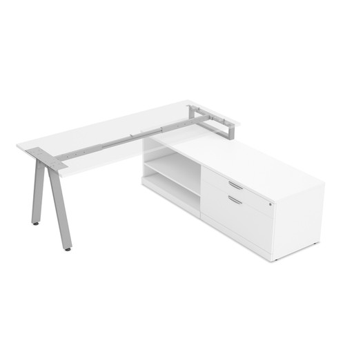 OfficeSource | Variant | 24"D L-Shaped Desk w/Desk Riser - Oblique Style