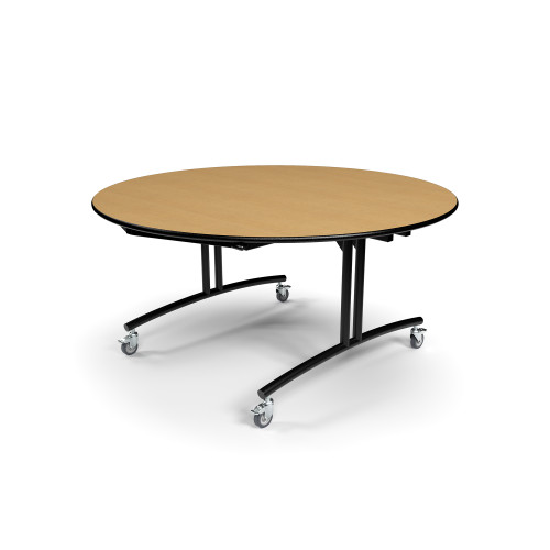 PHlip Round Mobile Flip Top Multipurpose Table , 60" Round, 30" High, Fusion Maple, Black Frame