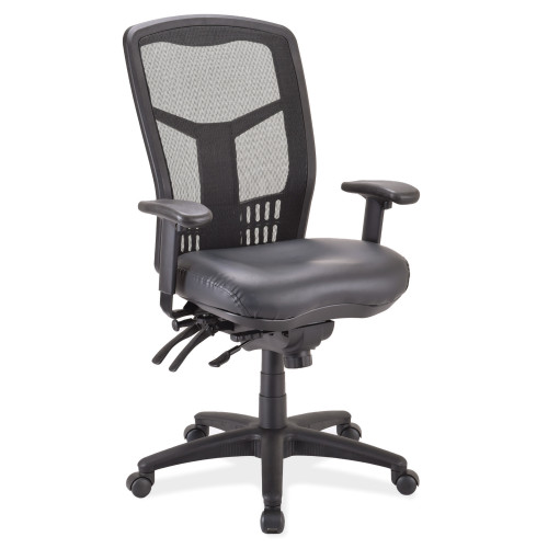 OfficeSource | CoolMesh | Multi-Function, High Back Mesh Back Chair with Antimicrobial Upholstered Seat and Black Frame