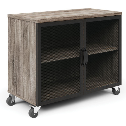 OfficeSource | Riveted | Industrial Mobile Cabinet with Metal Mesh Doors