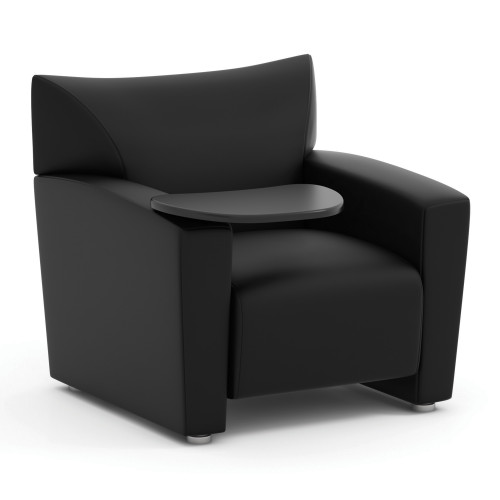 OfficeSource | Tribeca | Club Chair with Black Finished Tablet Arm & Silver Metal Legs