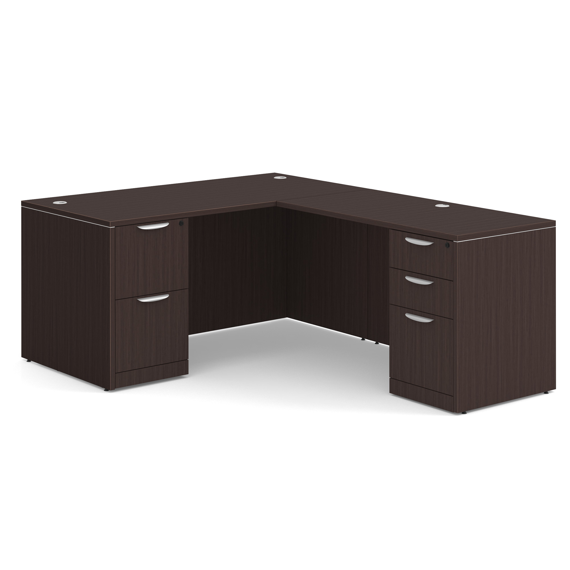 OS Laminate Double Full Pedestal L-Desk - 60'' x 30'' - Espresso