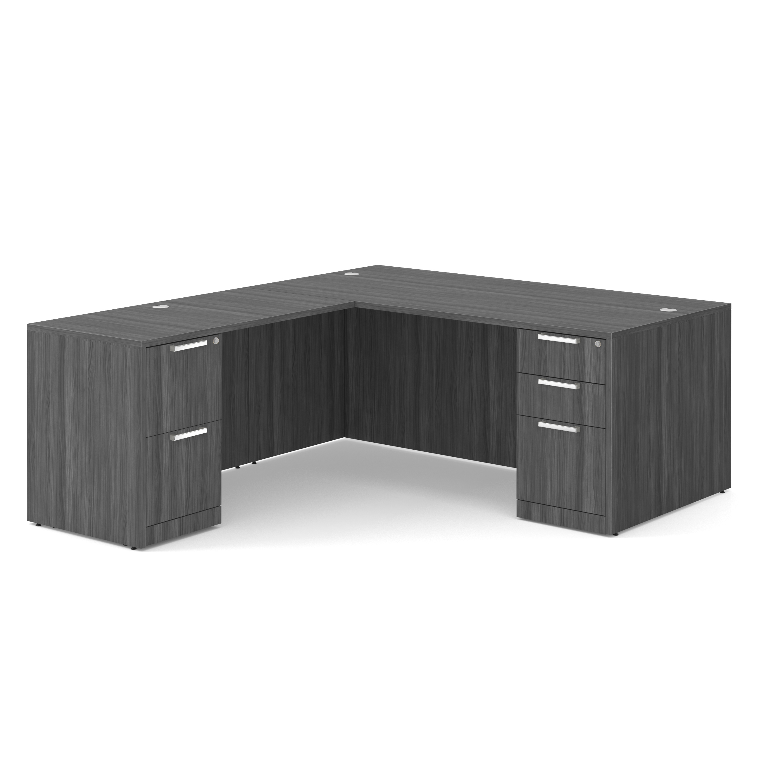 OS Laminate Double Full Pedestal L-Desk - 60'' x 30'' - Coastal Gray