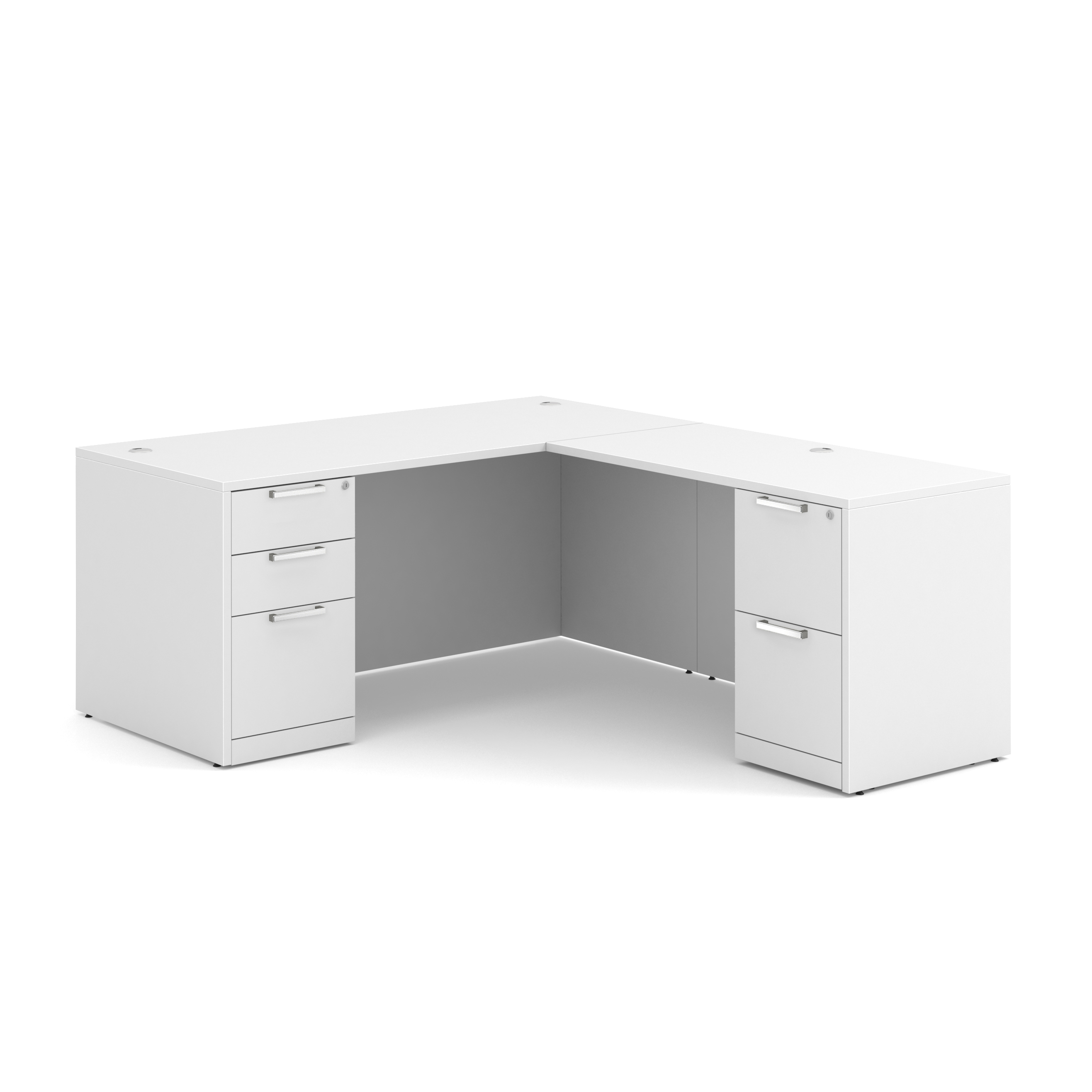 OS Laminate Double Full Pedestal L-Desk - 66'' x 30'' - White
