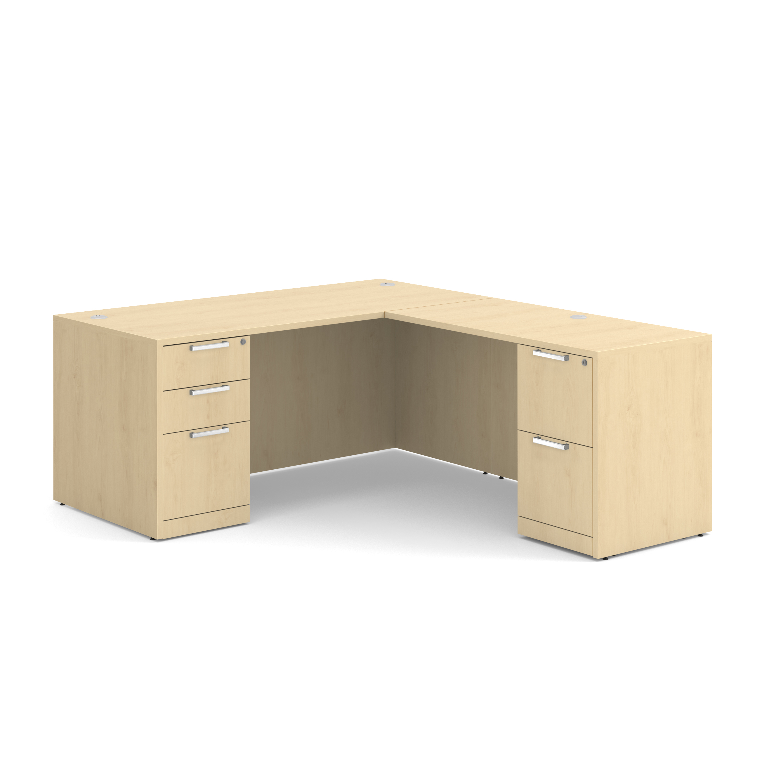 OS Laminate Double Full Pedestal L-Desk - 66'' x 30'' - Maple