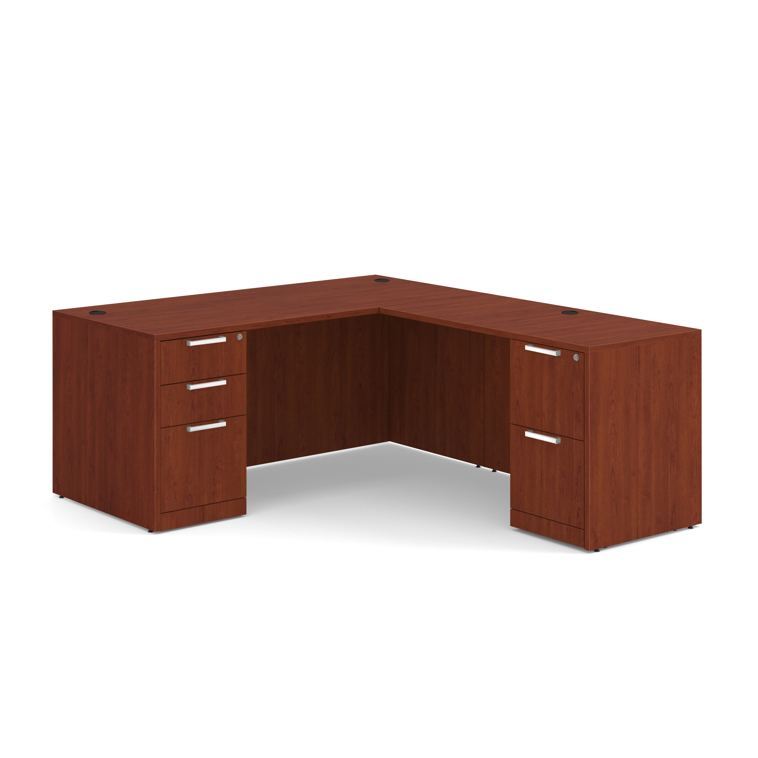 OS Laminate Double Full Pedestal L-Desk - 66'' x 30'' - Cherry