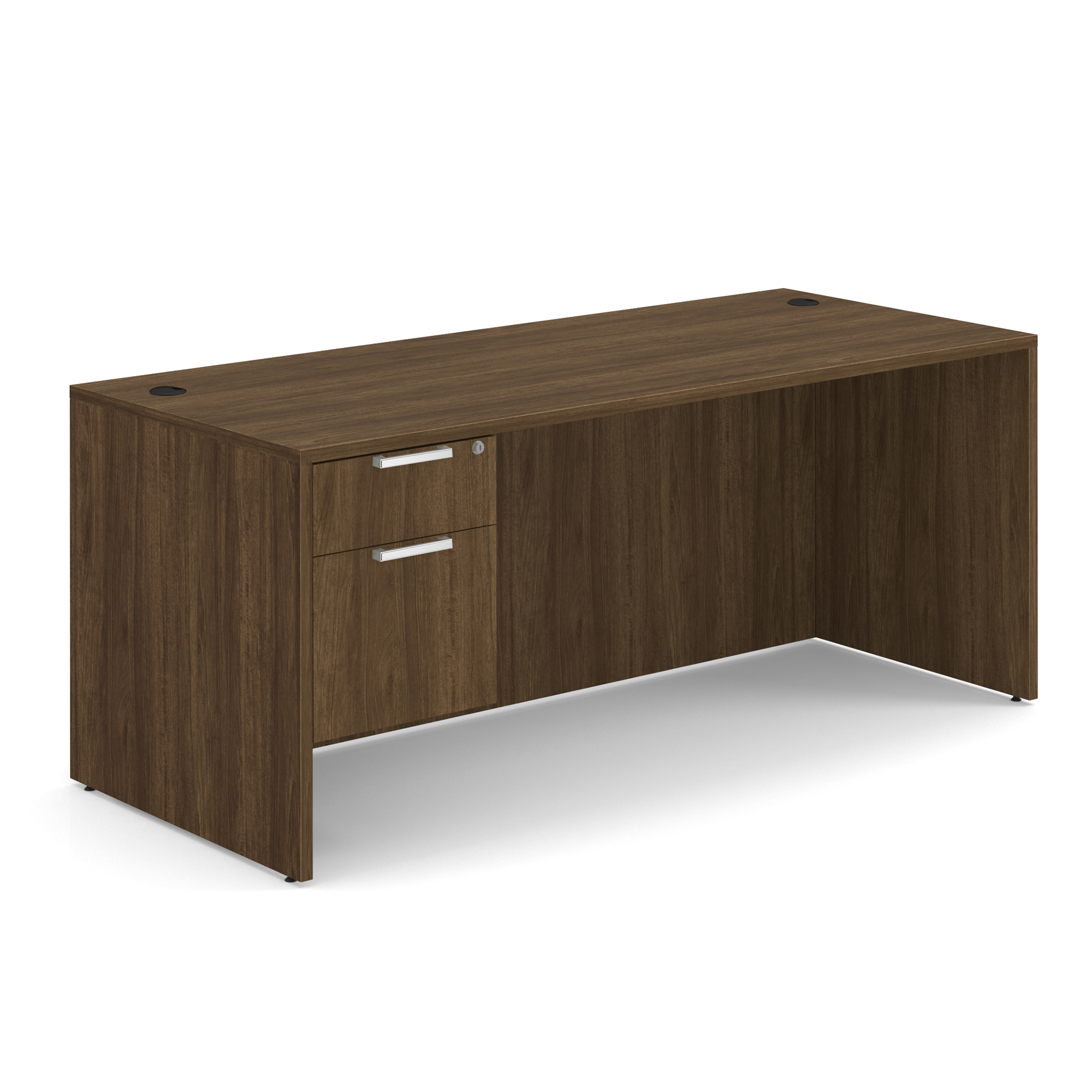 OS Laminate Single 3/4 Pedestal Desk - 71'' x 30'' - Modern Walnut