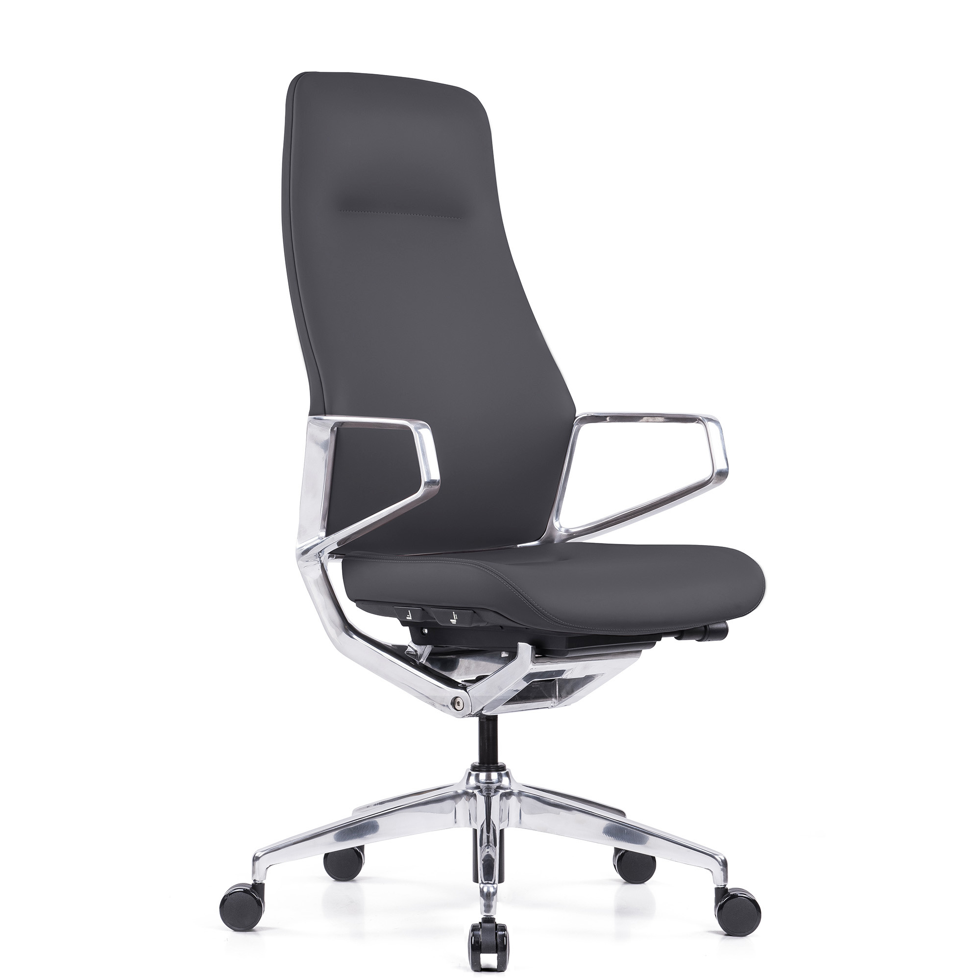 OfficeSource | Veneto | Executive High Back Chair with Polished Aluminum Frame - Gray Microfiber Leather - Chrome