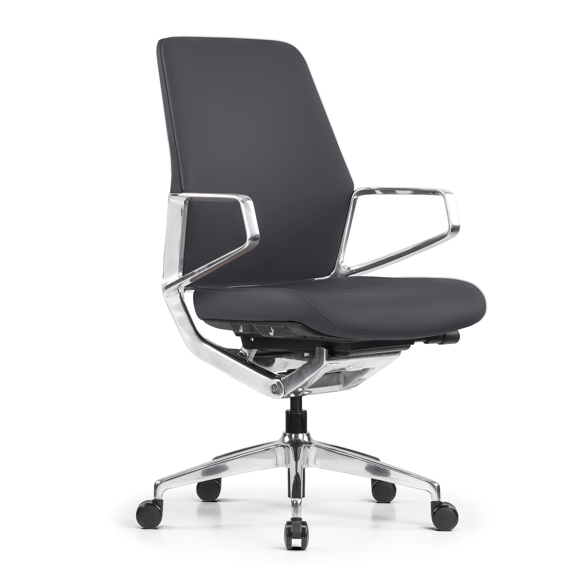 OfficeSource | Veneto | Executive Mid-Back Chair with Polished Aluminum Frame - Gray Microfiber Leather - Chrome
