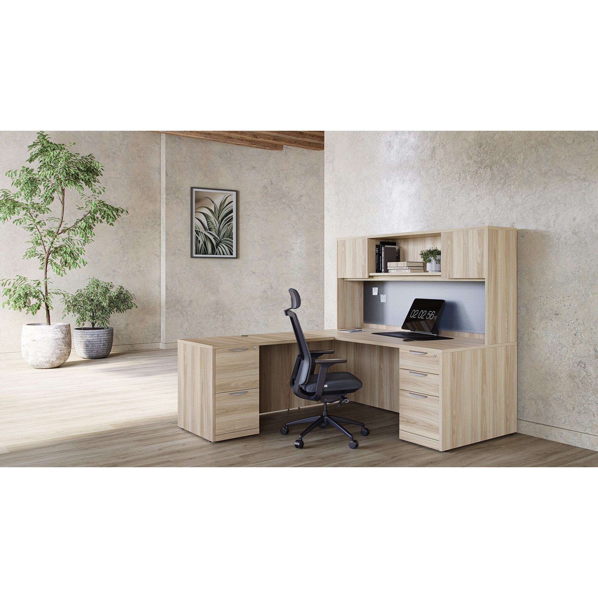 OfficeSource | OS Laminate | L Shape Typical - OS86 - American Elm