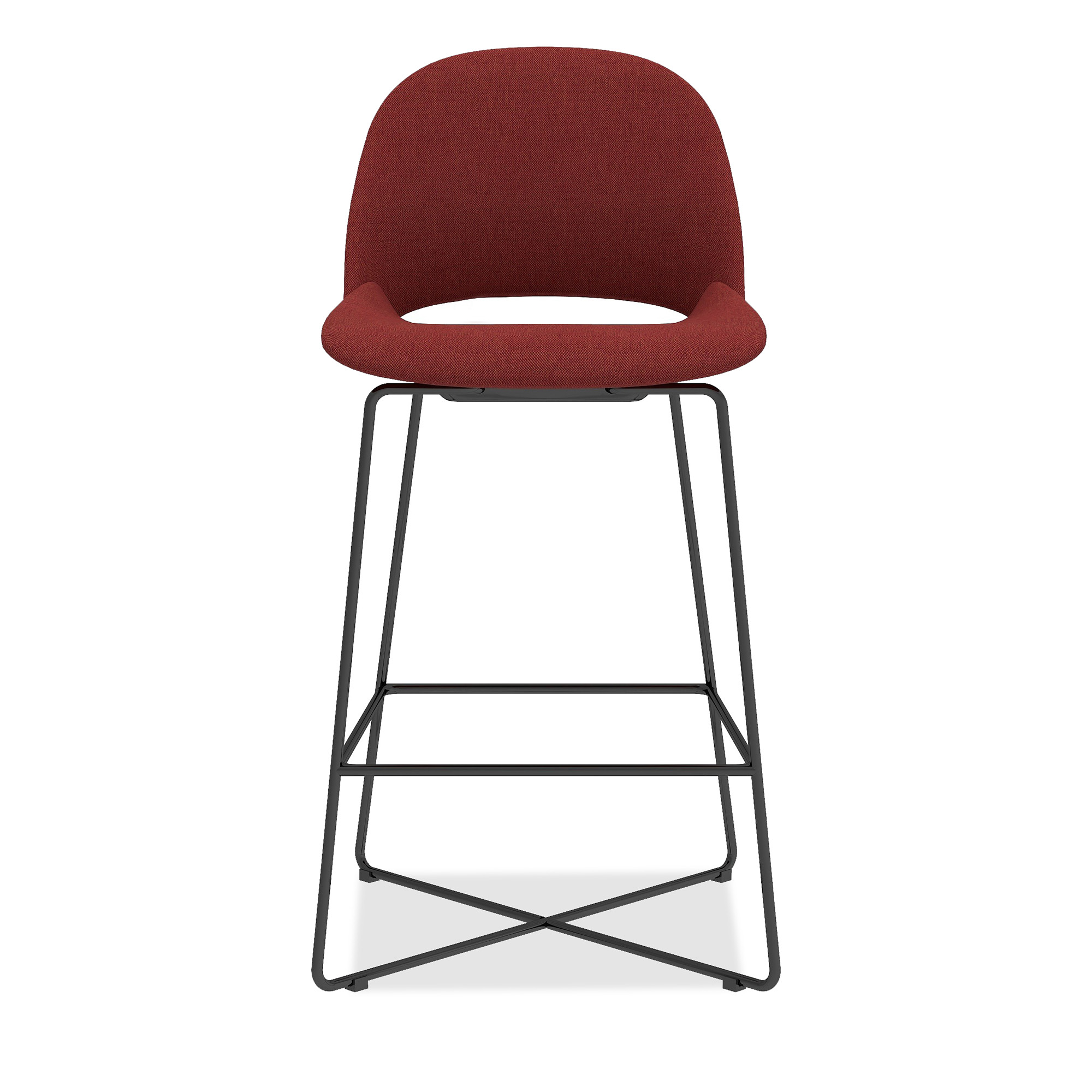 OfficeSource | Jola | Bar Height Fabric Stool with Black Metal Base - Set of 2 - Crimson