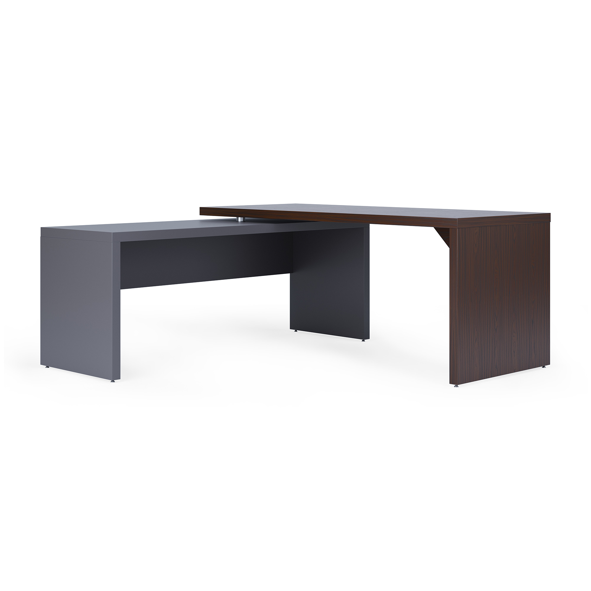 OfficeSource | Lucca | L Shape Desk with Reversible Return - Walnut / Charcoal