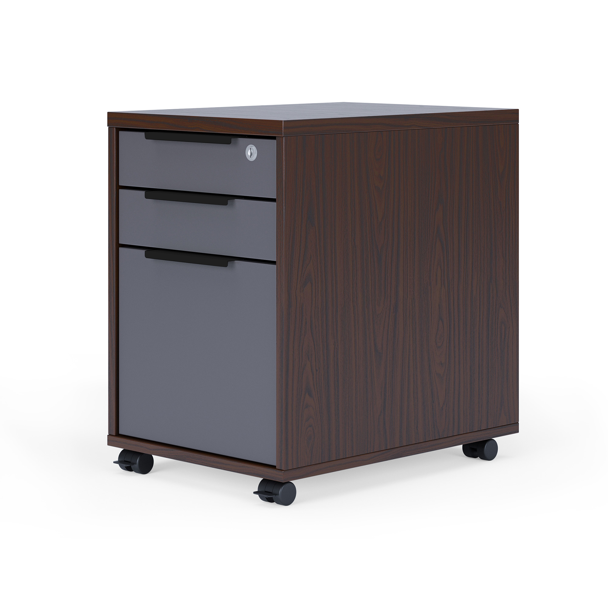 OfficeSource | Lucca | Mobile Pedestal - Box/Box/File - Walnut / Charcoal