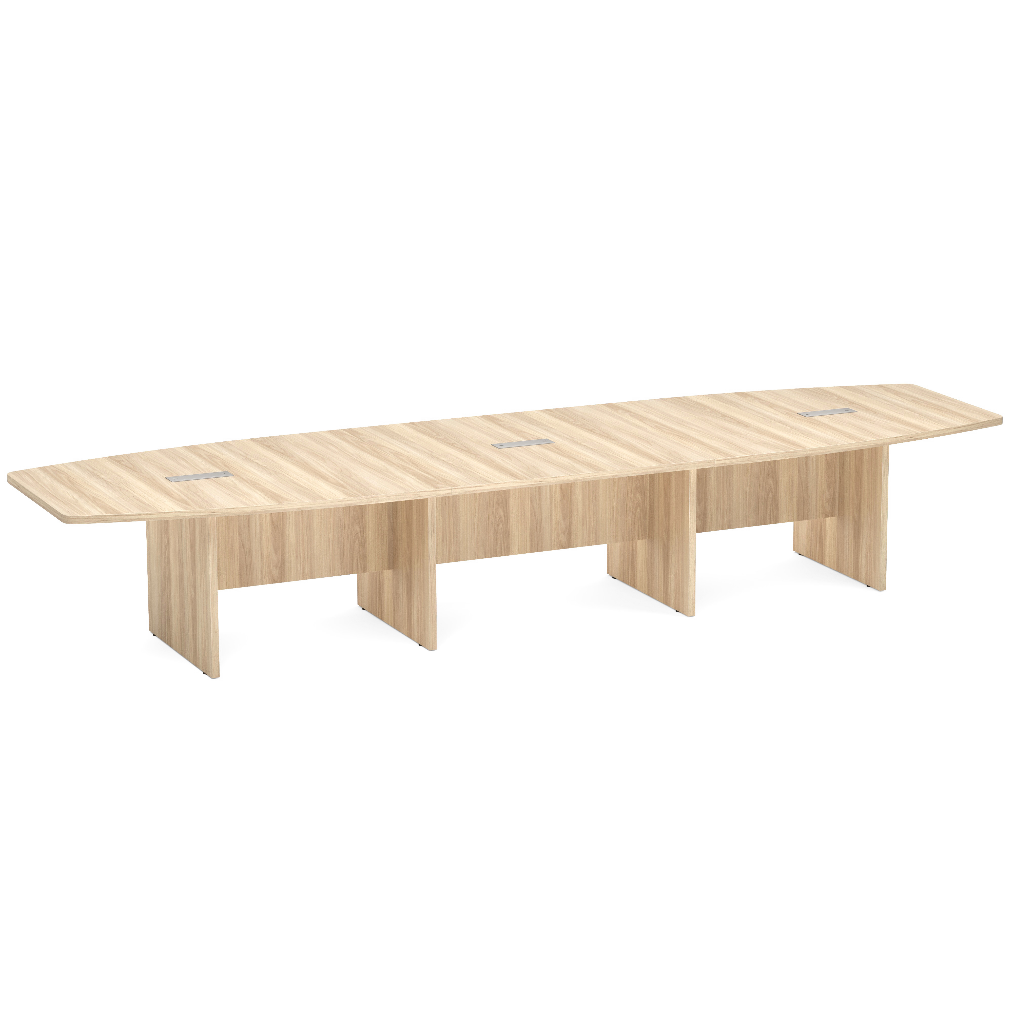 OfficeSource | OS Laminate Conference Tables | Expandable Boat Shaped Conference Table with Slab Base - 14' - American Elm