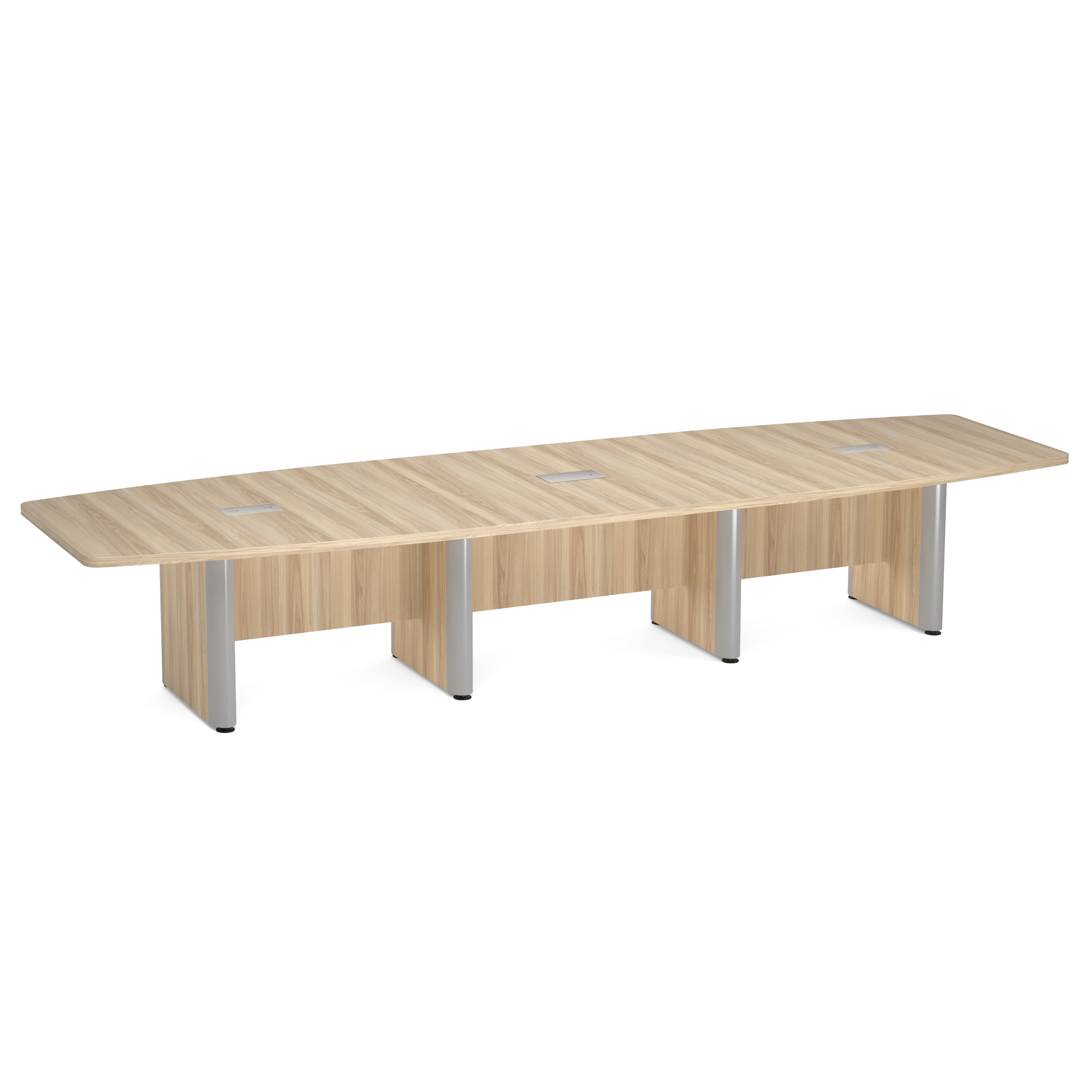OfficeSource | OS Laminate Conference Tables | Expandable Boat Shaped Conference Table with Elliptical Base - 14' - American Elm