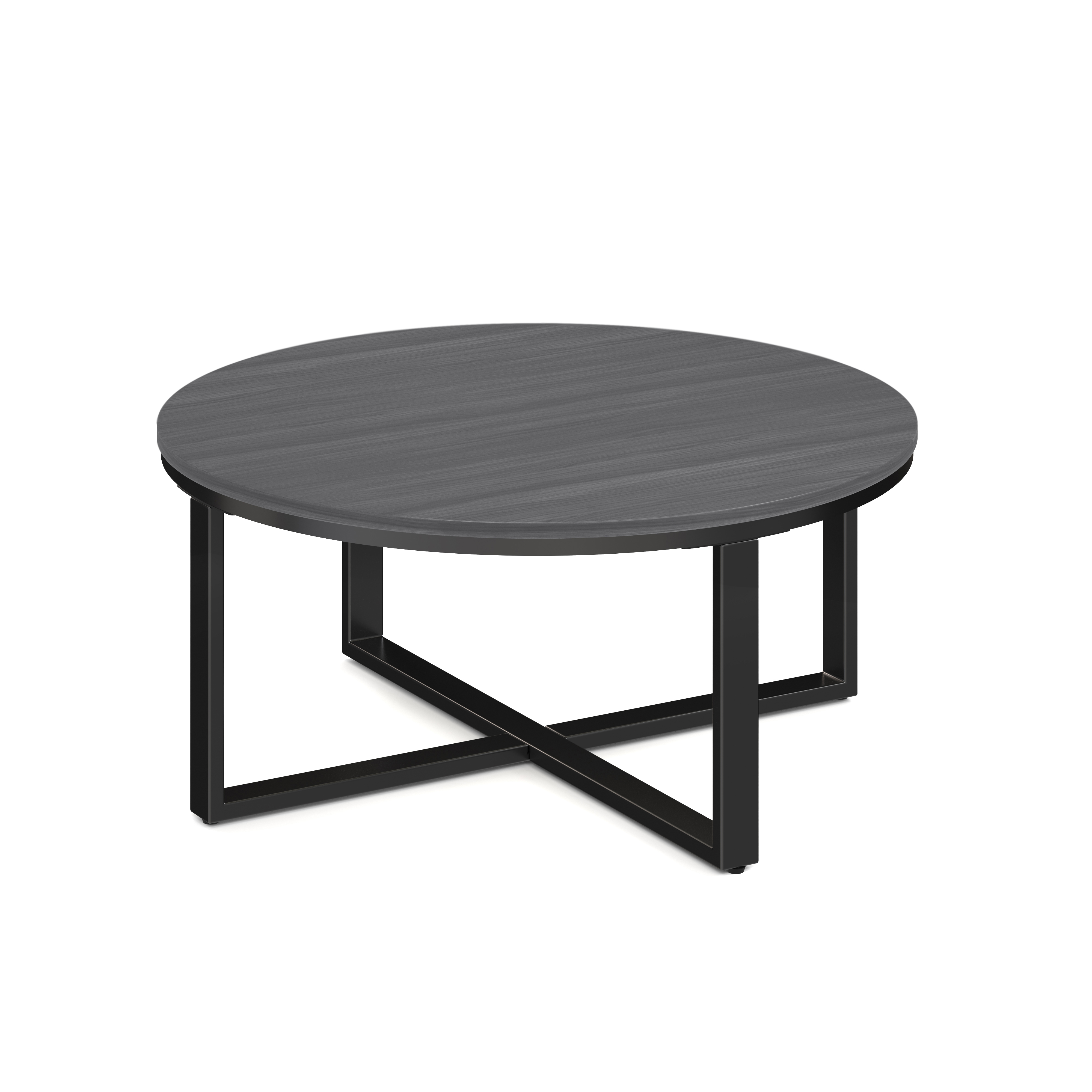 Kora 36'' Round Occasional Table with Black Metal Base - Coastal Gray - Black