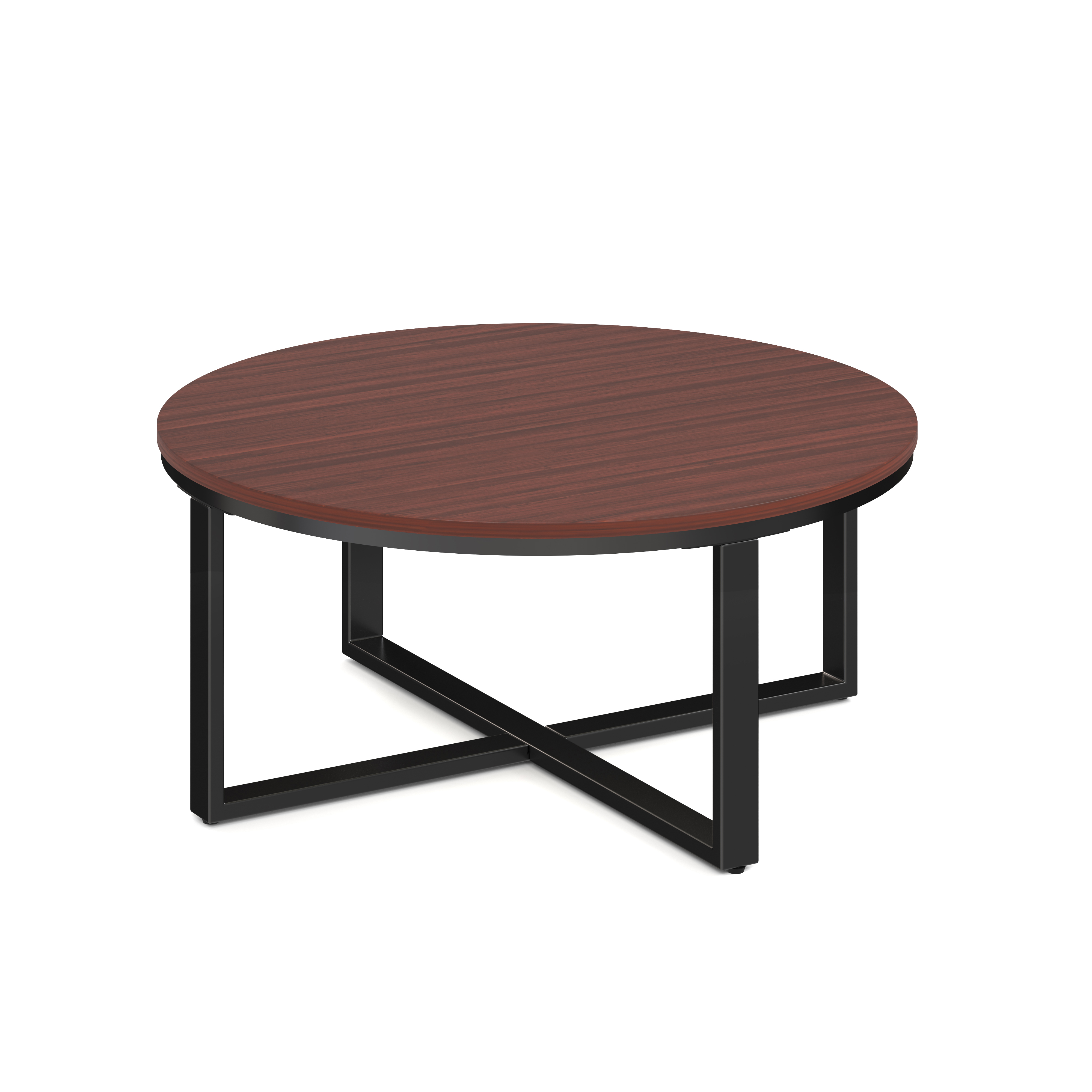 Kora 36'' Round Occasional Table with Black Metal Base - Mahogany - Black