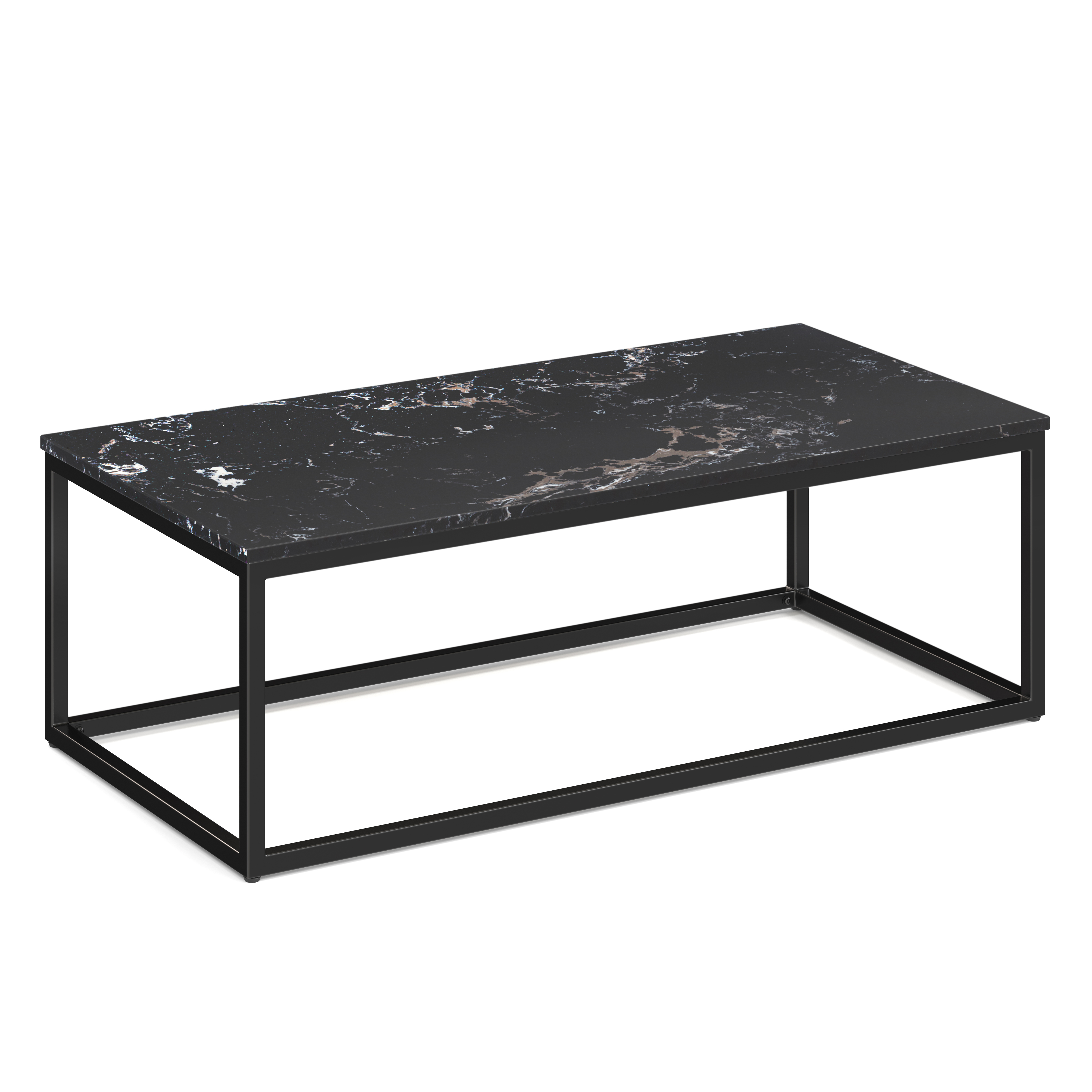 Lenox 24'' x 48'' Rectangular Coffee Table with Black Metal Base - Black Quartz - Black
