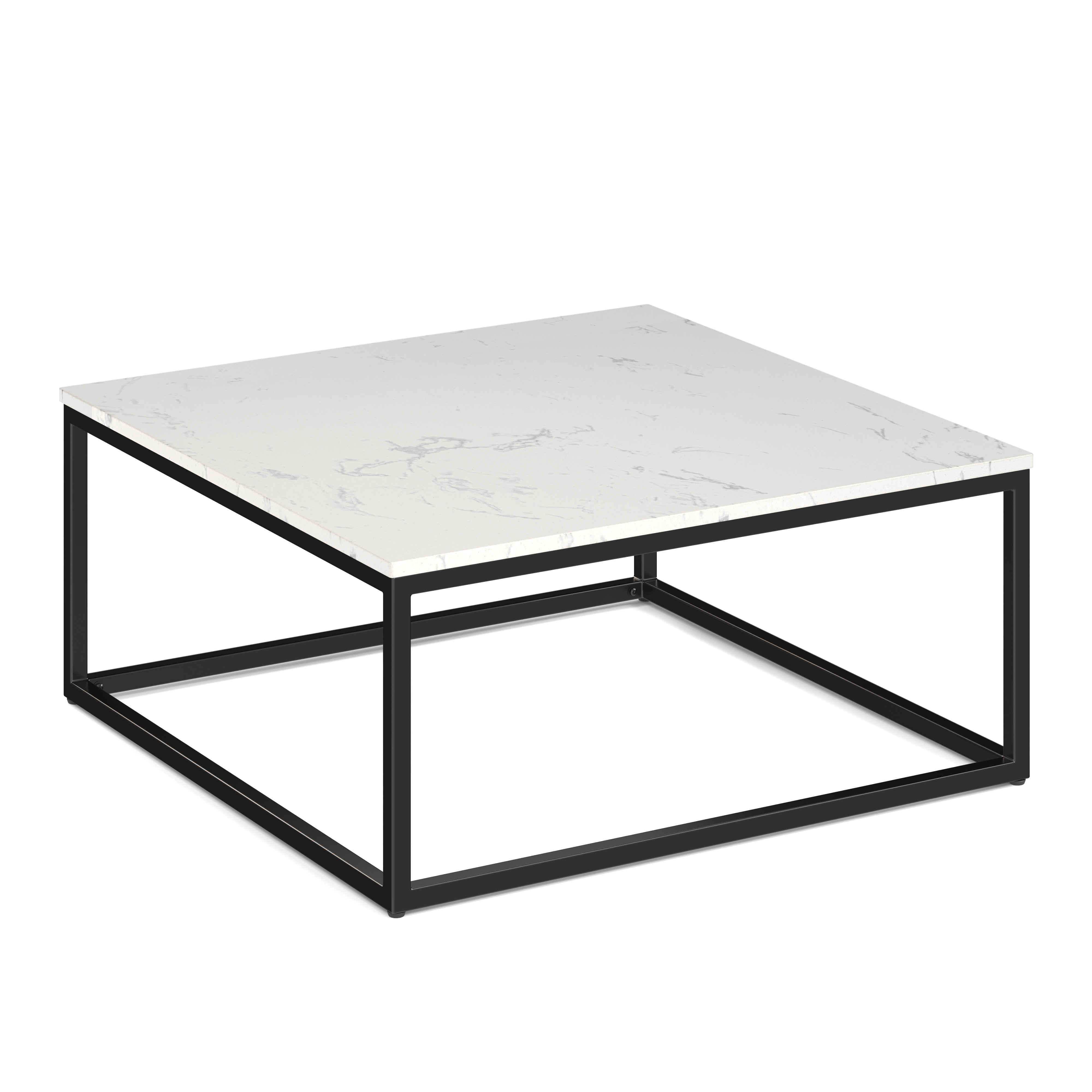 Lenox 36'' Square Coffee Table with Black Metal Base - White Quartz - Black