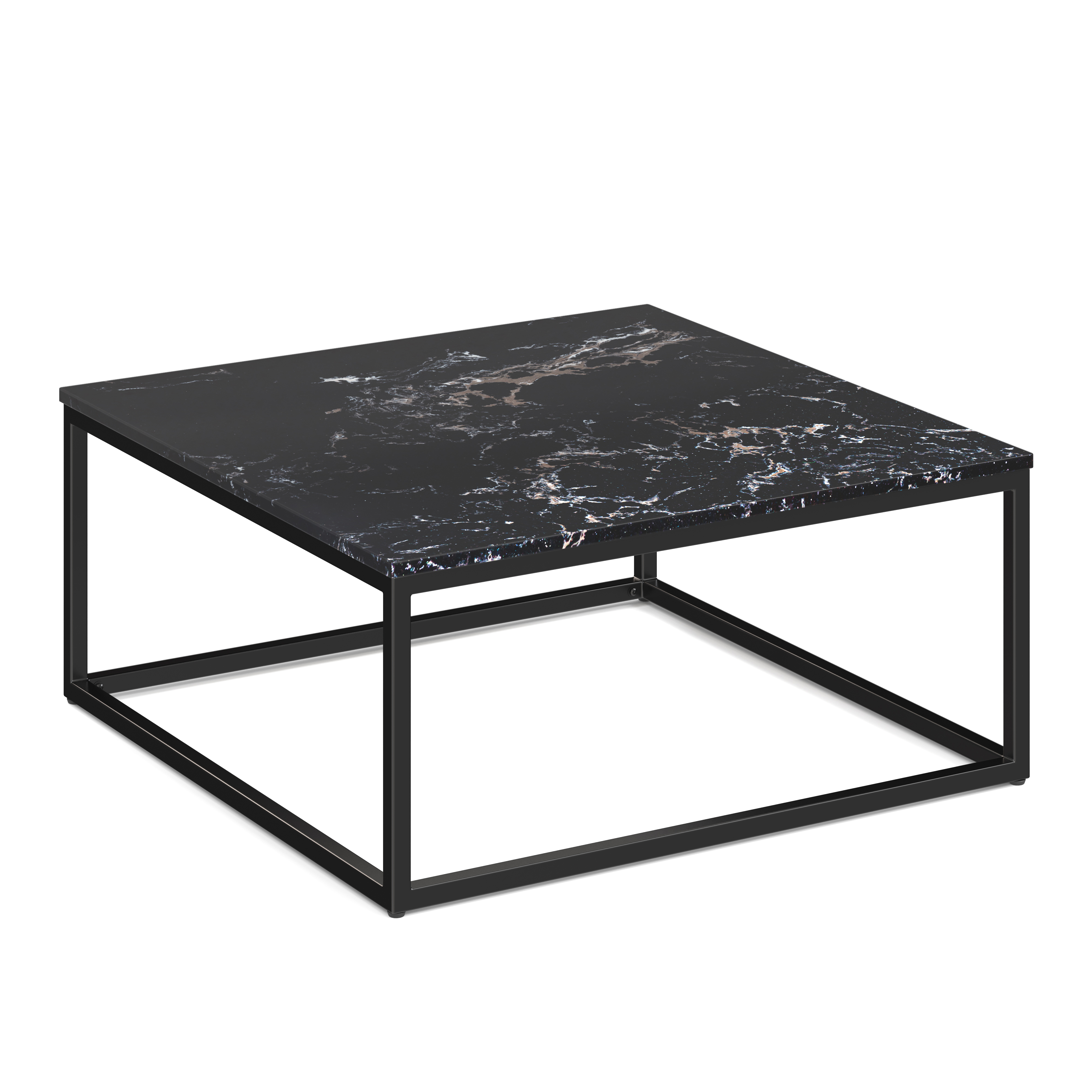Lenox 36'' Square Coffee Table with Black Metal Base - Black Quartz - Black