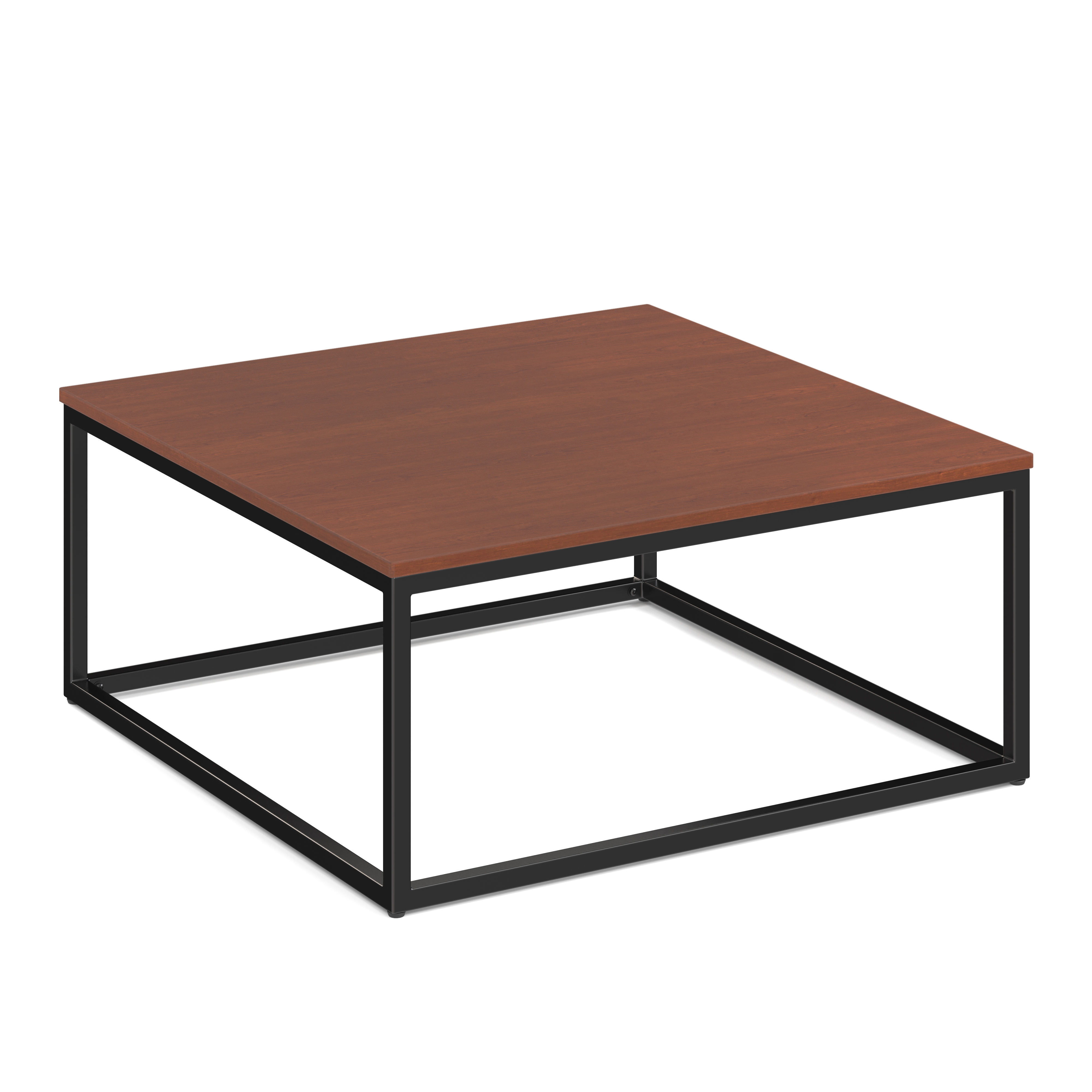 Lenox 36'' Square Coffee Table with Black Metal Base - Cherry - Black