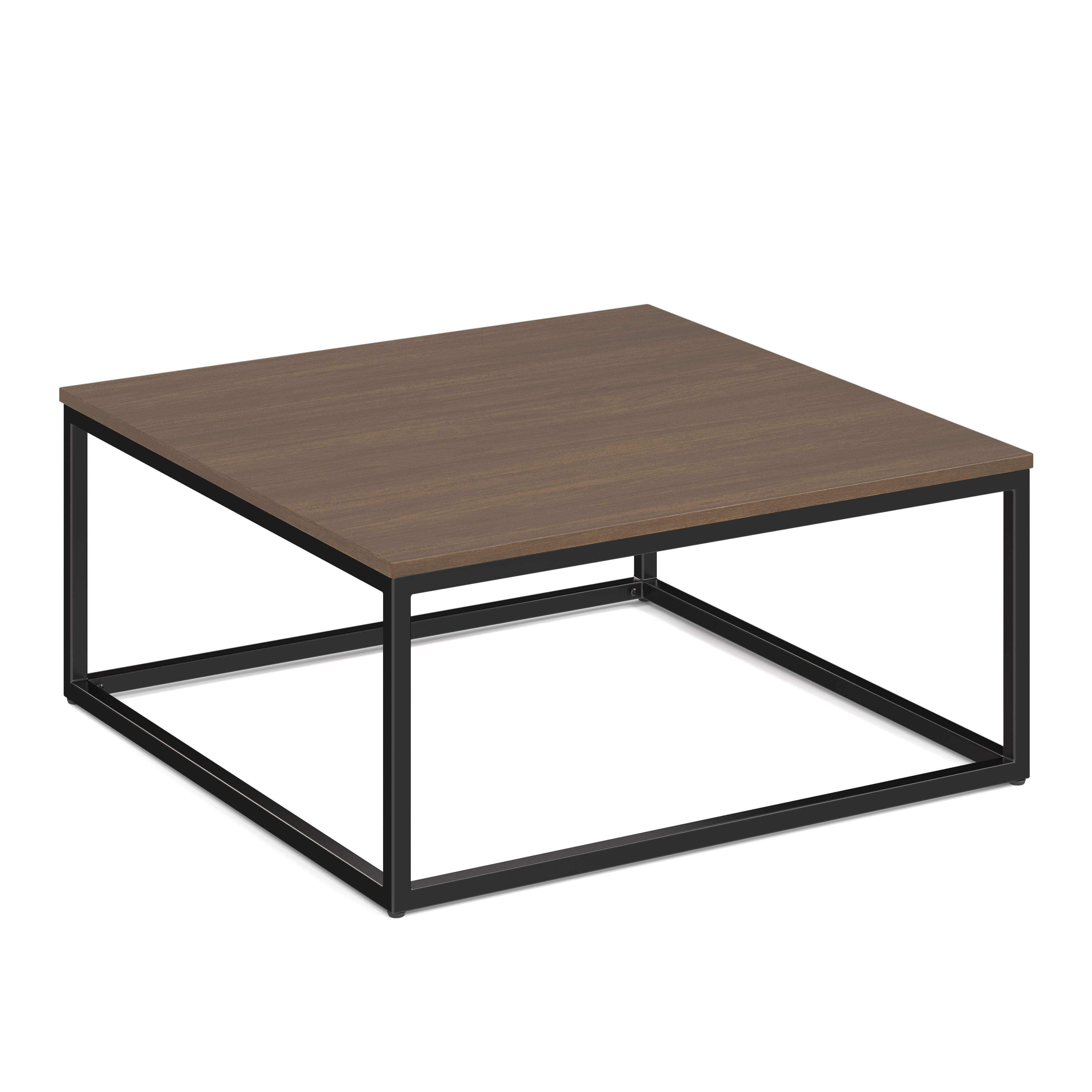Lenox 36'' Square Coffee Table with Black Metal Base - Modern Walnut - Black