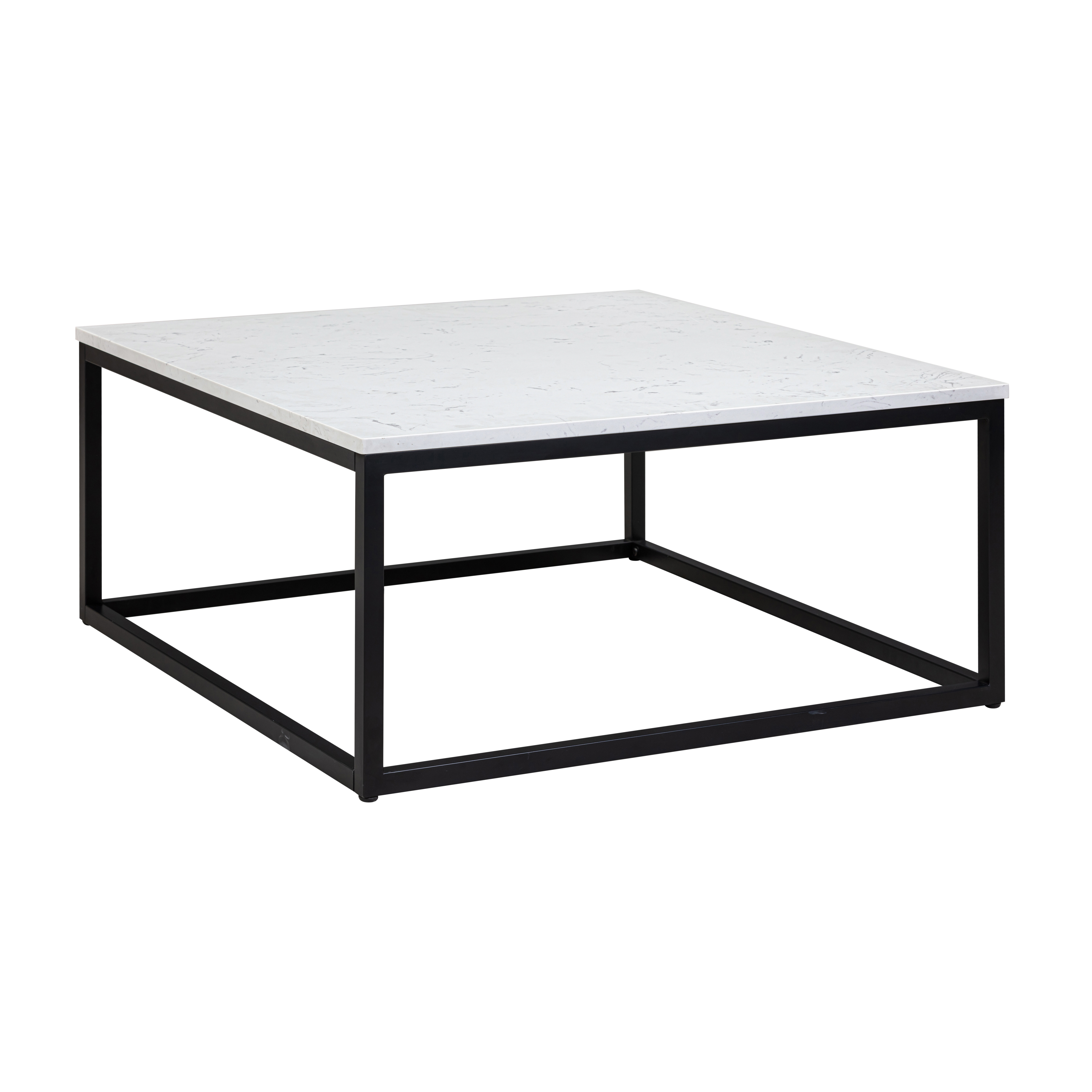 Lenox 36'' Square Coffee Table with Black Metal Base - White - Black