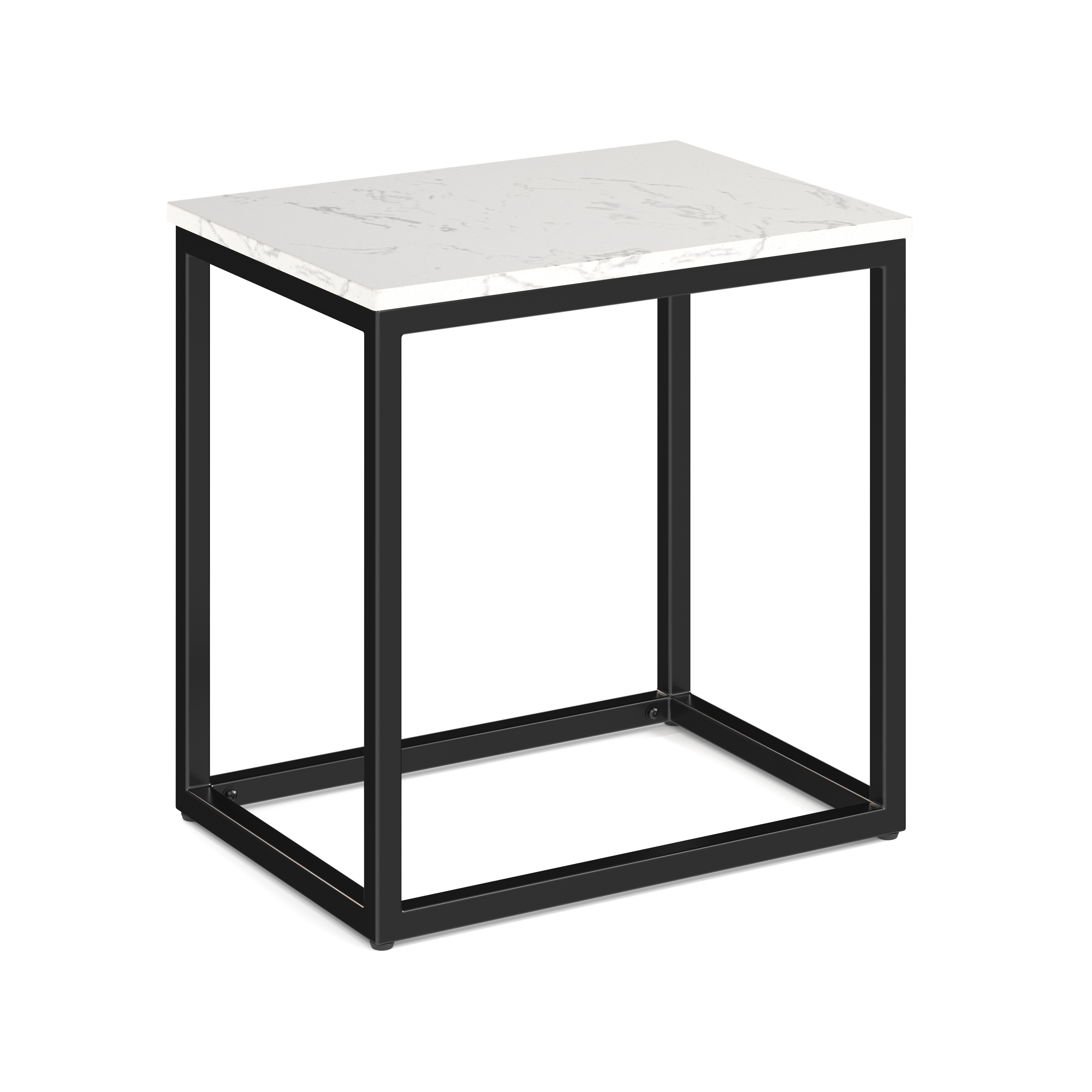 Lenox 22'' x 16'' Rectangular Side Table with Black Metal Base - White Quartz - Black