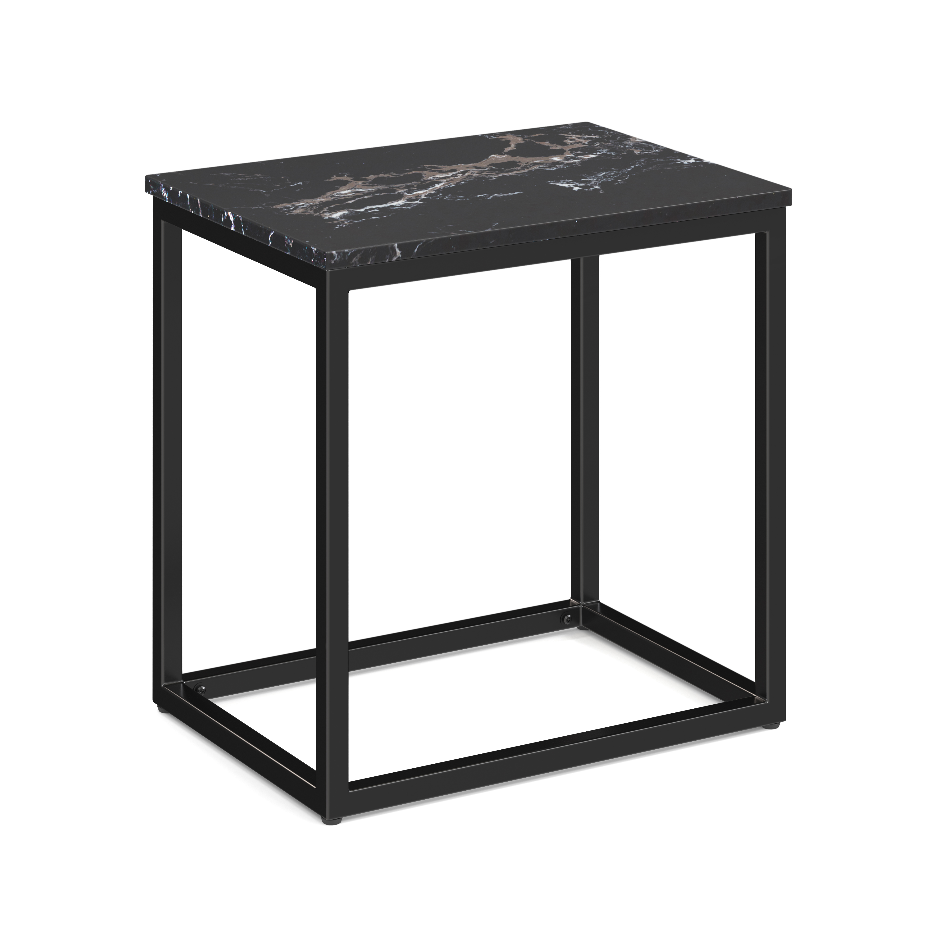 Lenox 22'' x 16'' Rectangular Side Table with Black Metal Base - Black Quartz - Black