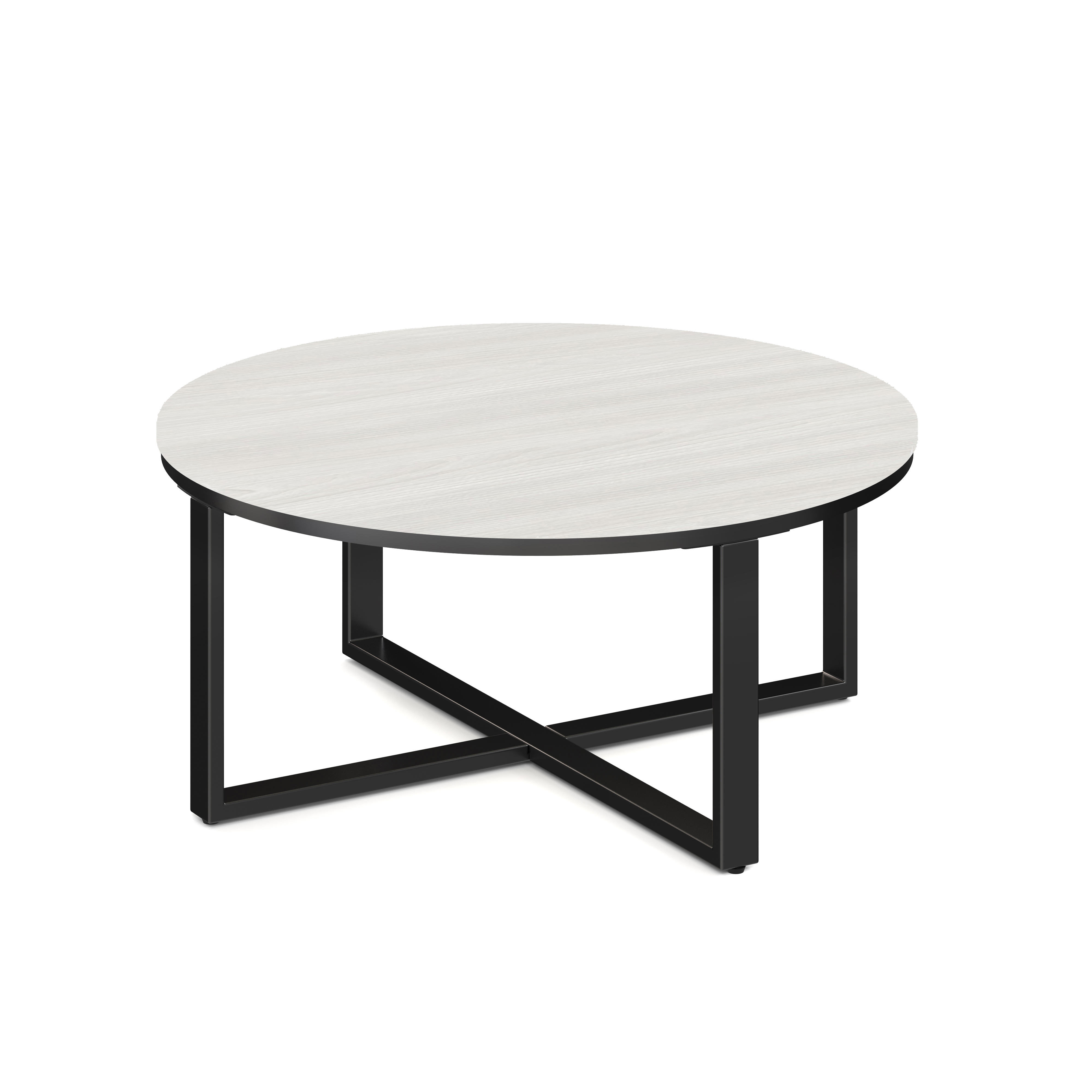 Kora 36'' Round Occasional Table with Black Metal Base - Arcadia White - Black