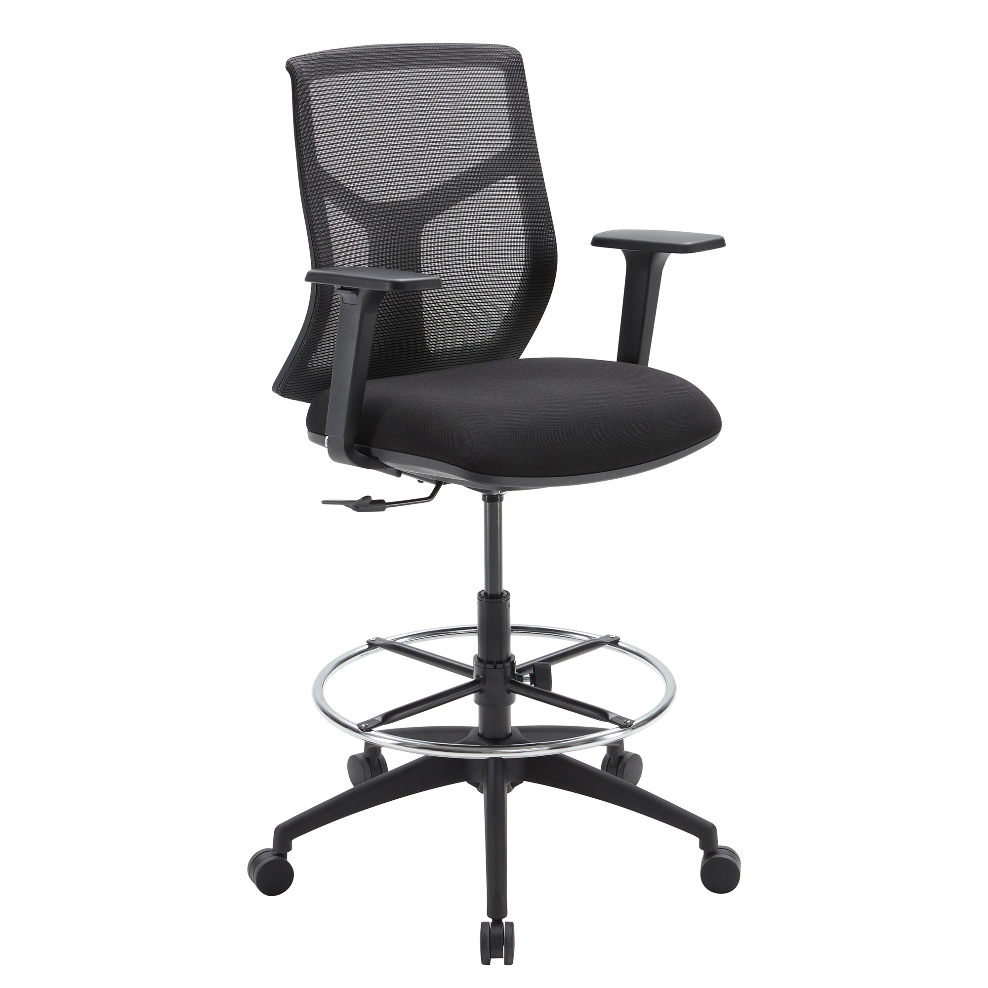 OfficeSource Starlight Mid Back Stool with Black Frame - Black Fabric