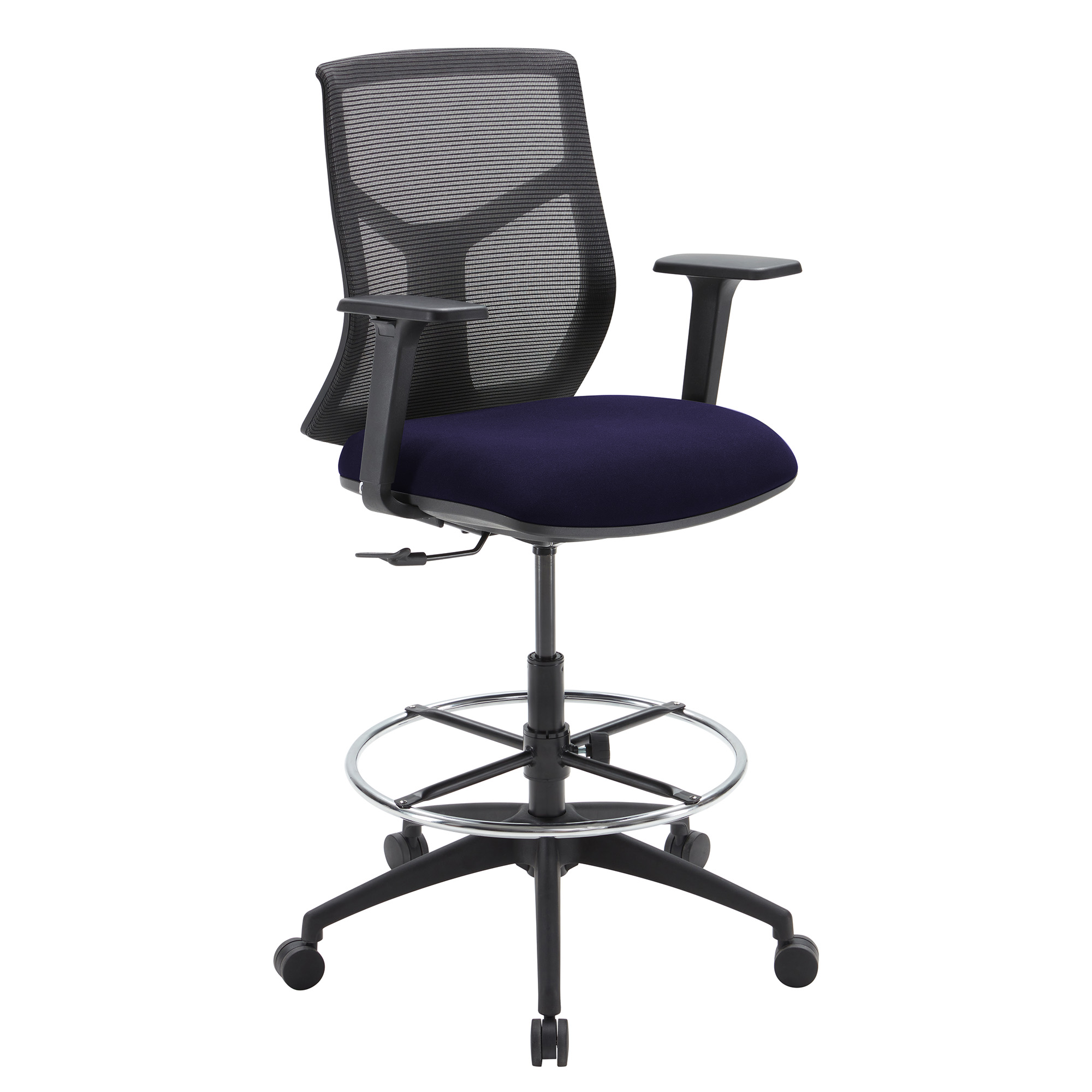 OfficeSource Starlight Mid Back Stool with Black Frame - Navy Blue Fabric