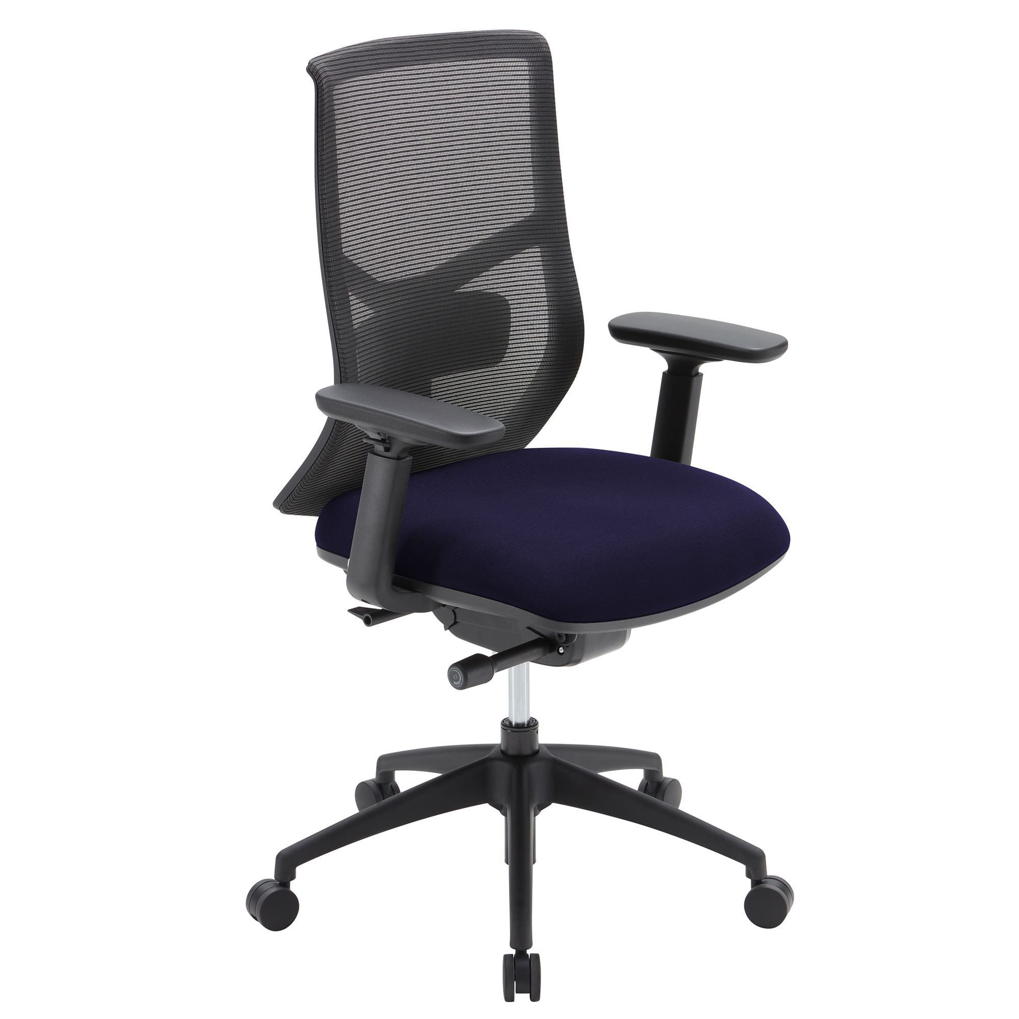 OfficeSource Starlight High Back Luxe Task Chair with Black Frame and Seat Slider - Navy Blue Fabric
