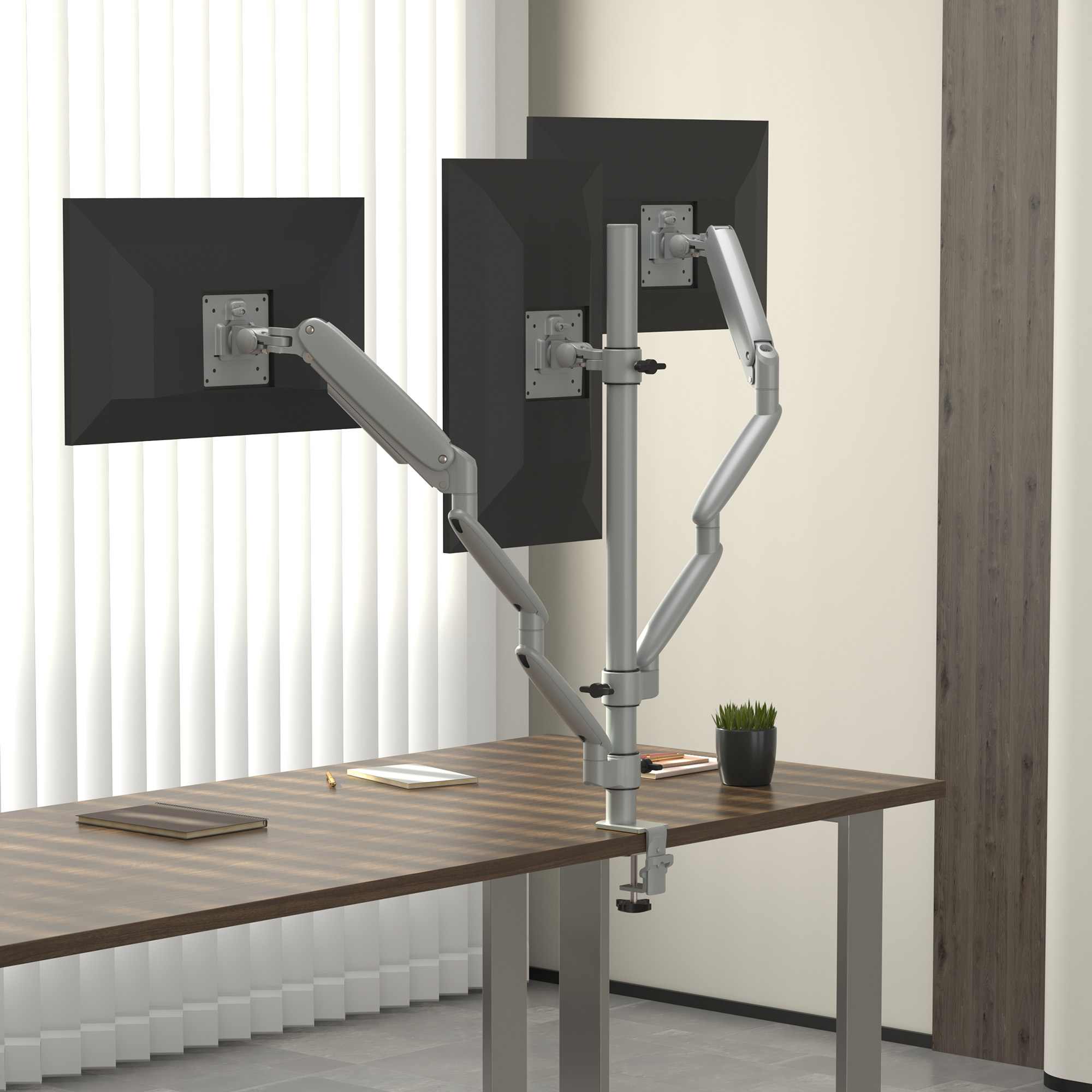Triple Arm Monitor Arms - Silver