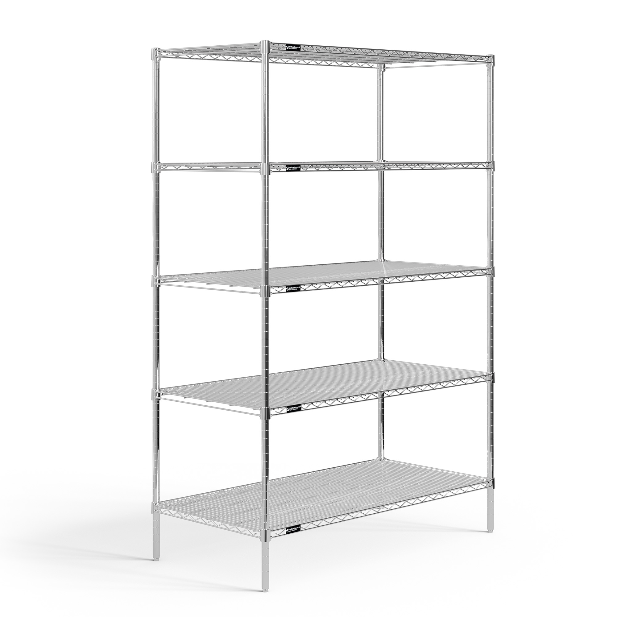 OfficeSource 5-Shelf 48''Wx24''Dx72''H Wire Rack - Chrome