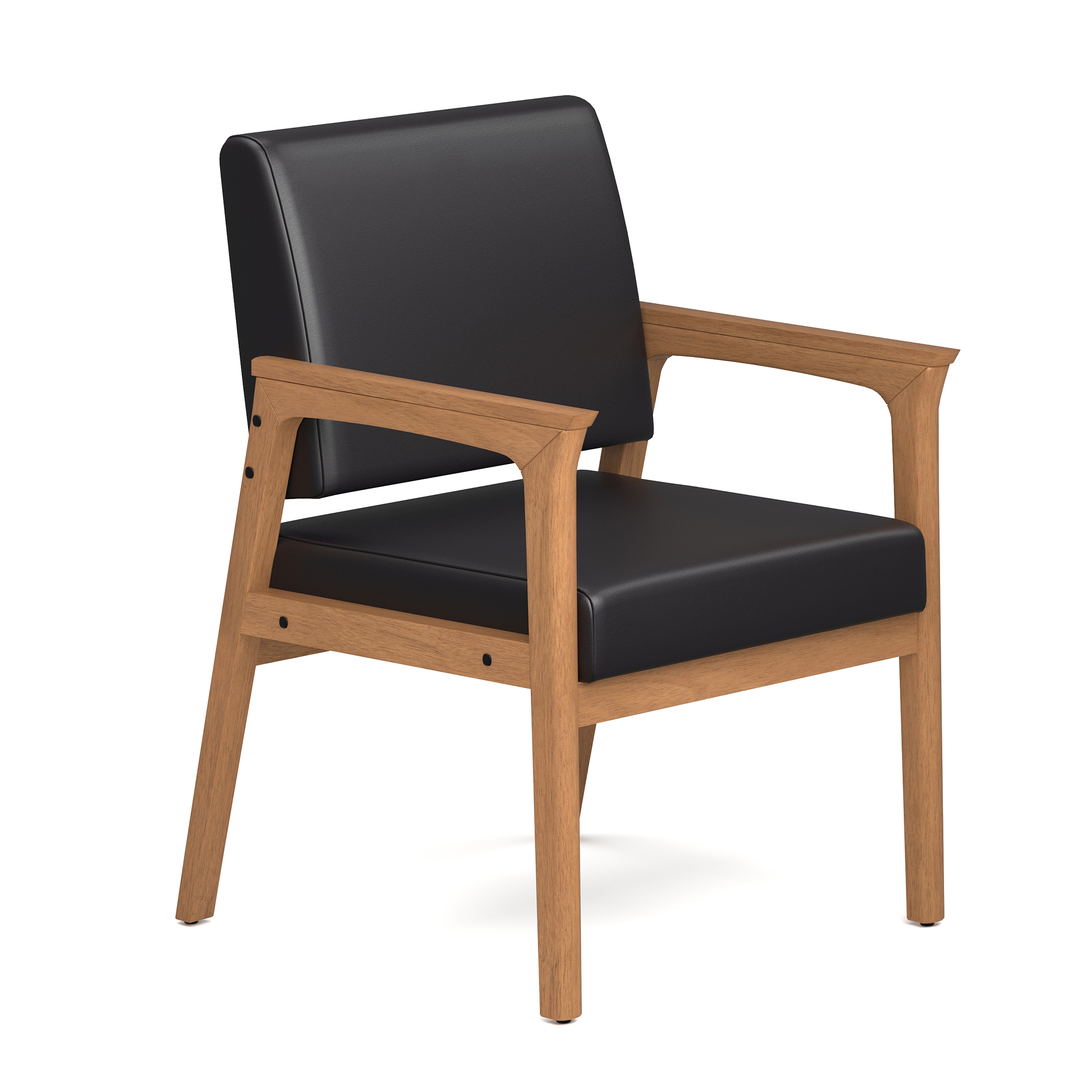 OfficeSource Aiden Single Seat with Full Arm - Black PU Leather - Natural