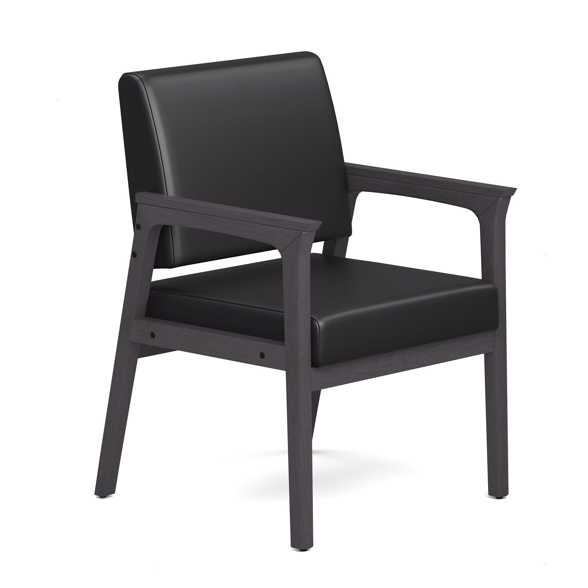 OfficeSource Aiden Single Seat with Full Arm - Black PU Leather - Coastal Gray