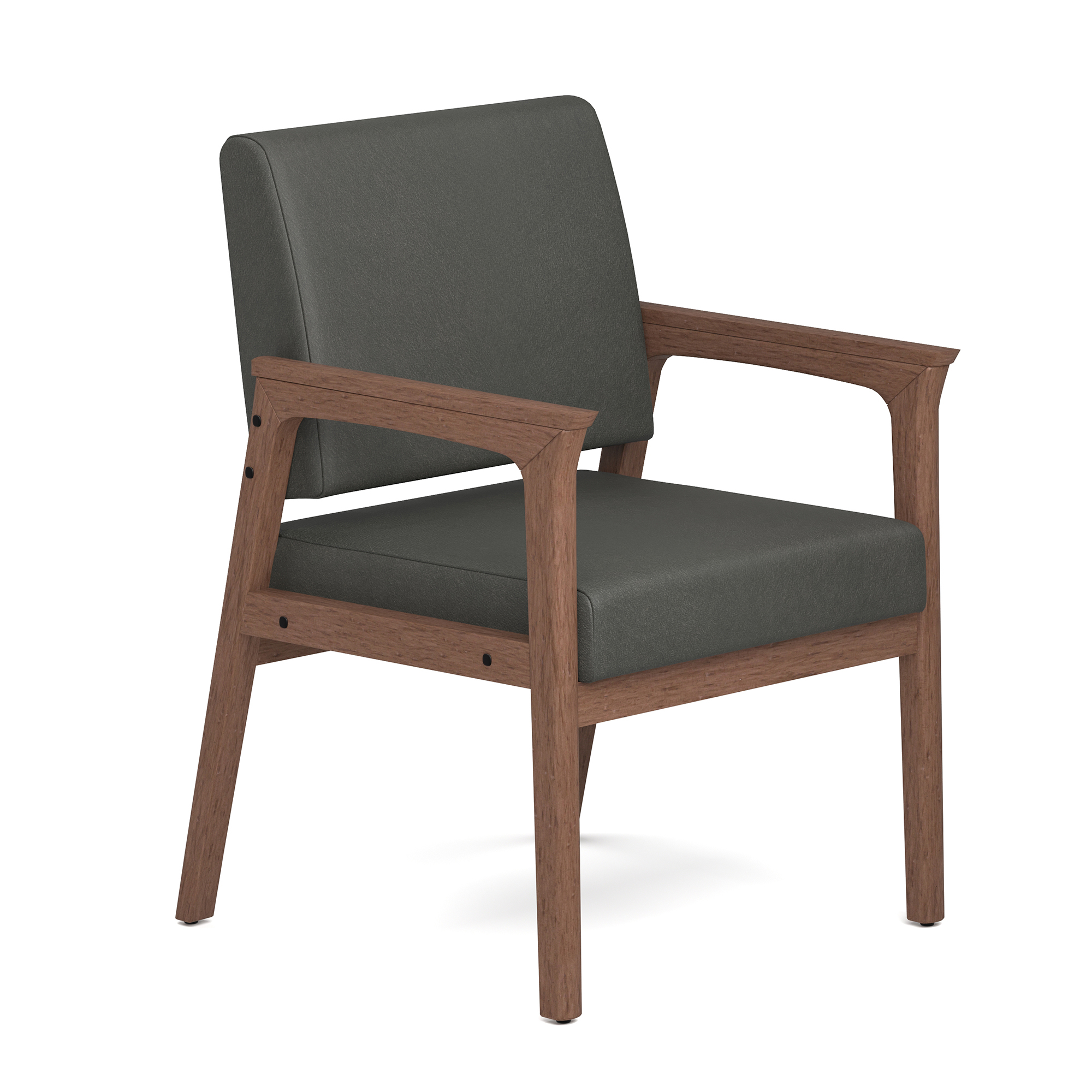 OfficeSource Aiden Single Seat with Full Arm - Smoke PU Leather - Modern Walnut