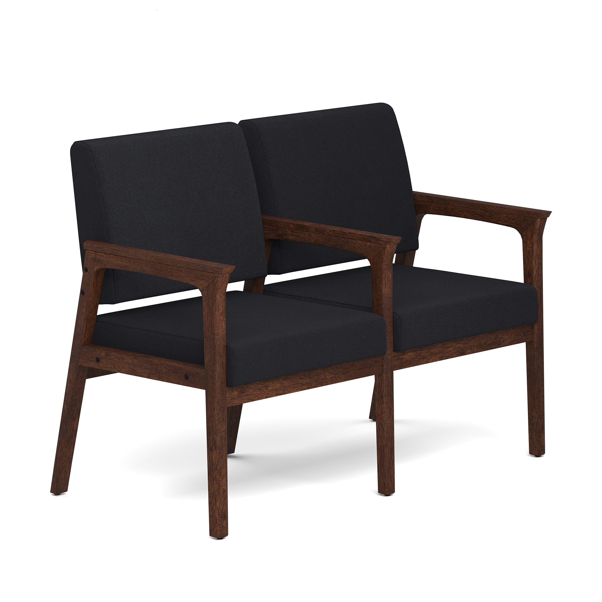 OfficeSource Aiden 2-Seater with Full Arm - Black Fabric - Mocha