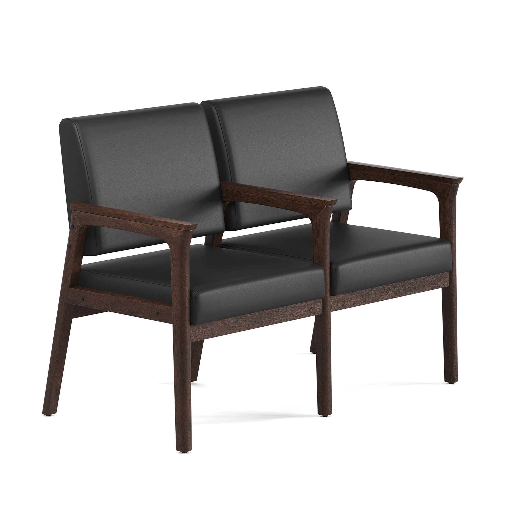 OfficeSource Aiden 2-Seater with Full Arm - Black PU Leather - Mocha