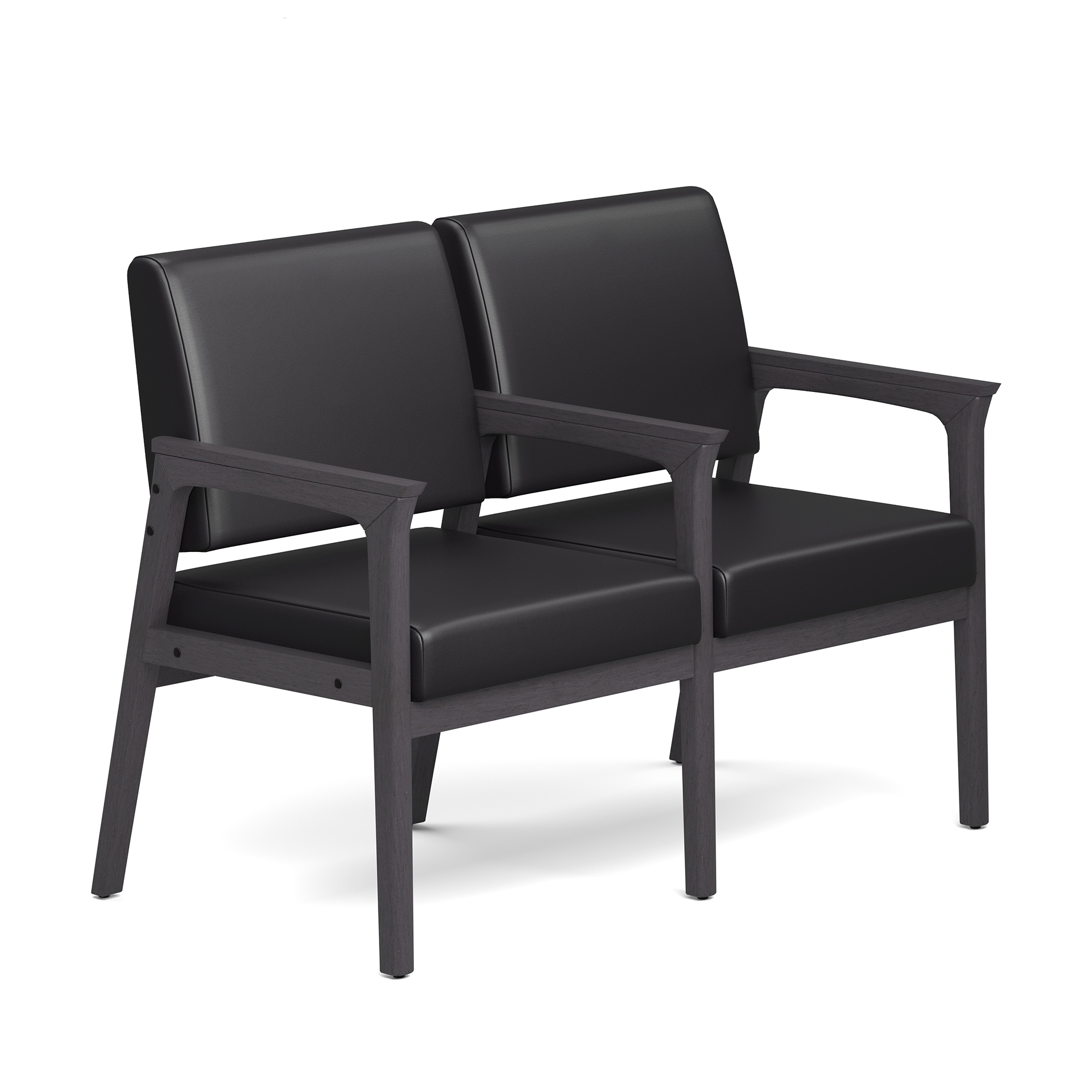 OfficeSource Aiden 2-Seater with Full Arm - Black PU Leather - Coastal Gray