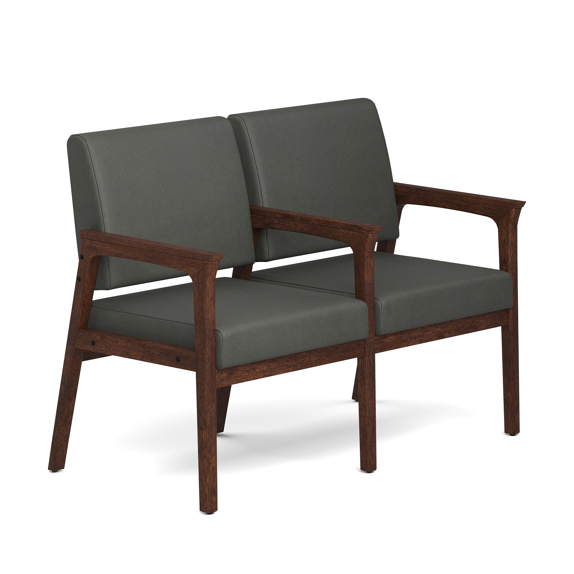 OfficeSource Aiden 2-Seater with Full Arm - Smoke PU Leather - Mocha