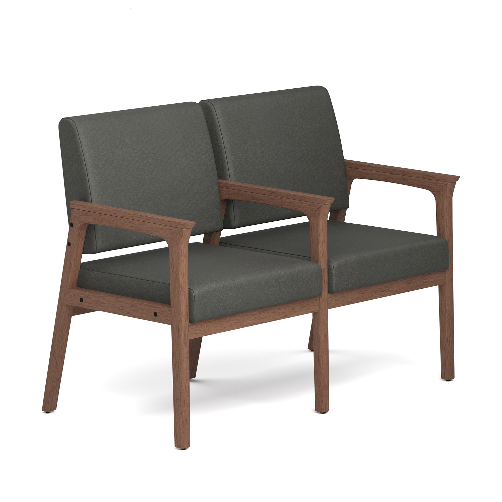 OfficeSource Aiden 2-Seater with Full Arm - Smoke PU Leather - Modern Walnut