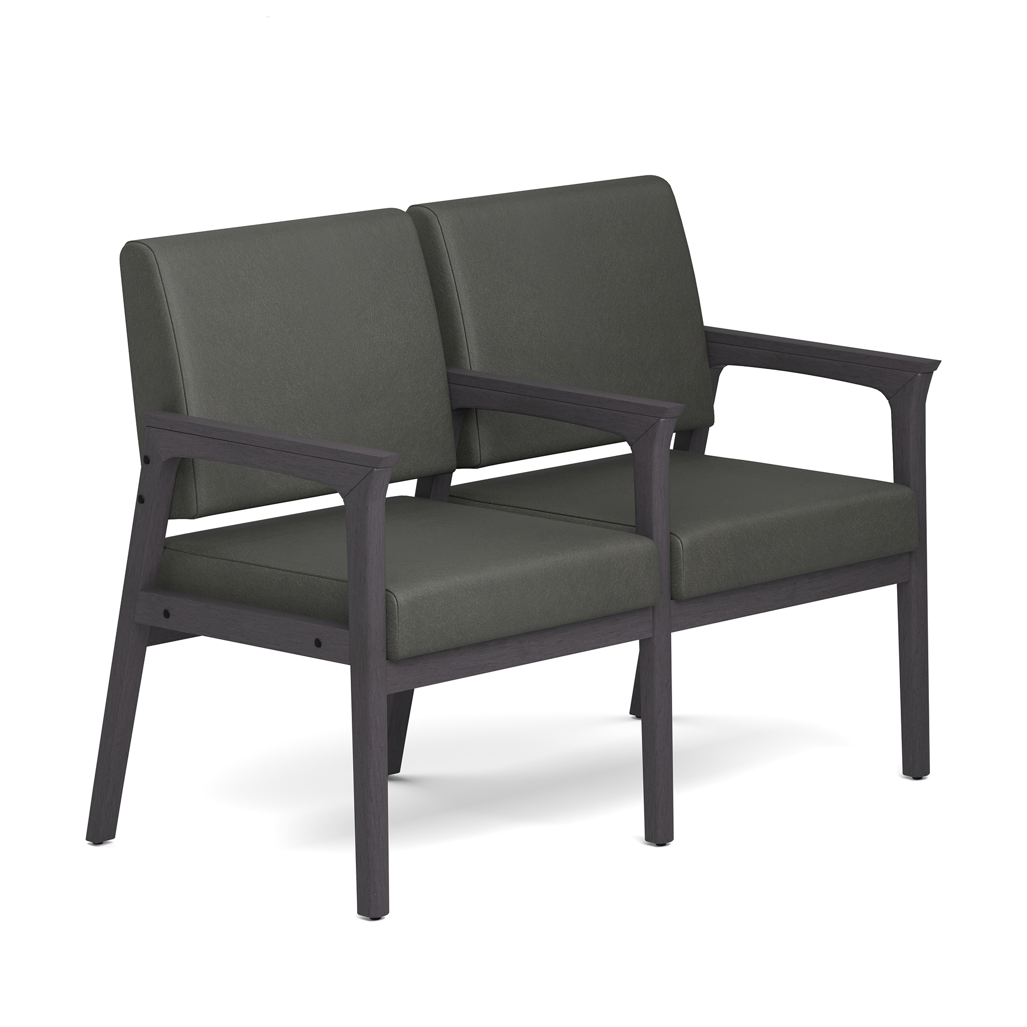 OfficeSource Aiden 2-Seater with Full Arm - Smoke PU Leather - Coastal Gray