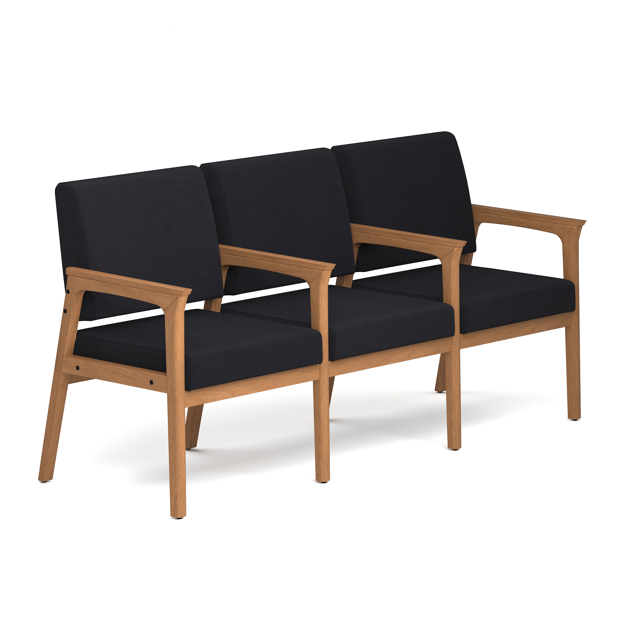 OfficeSource Aiden 3-Seater with Full Arm - Black Fabric - Natural
