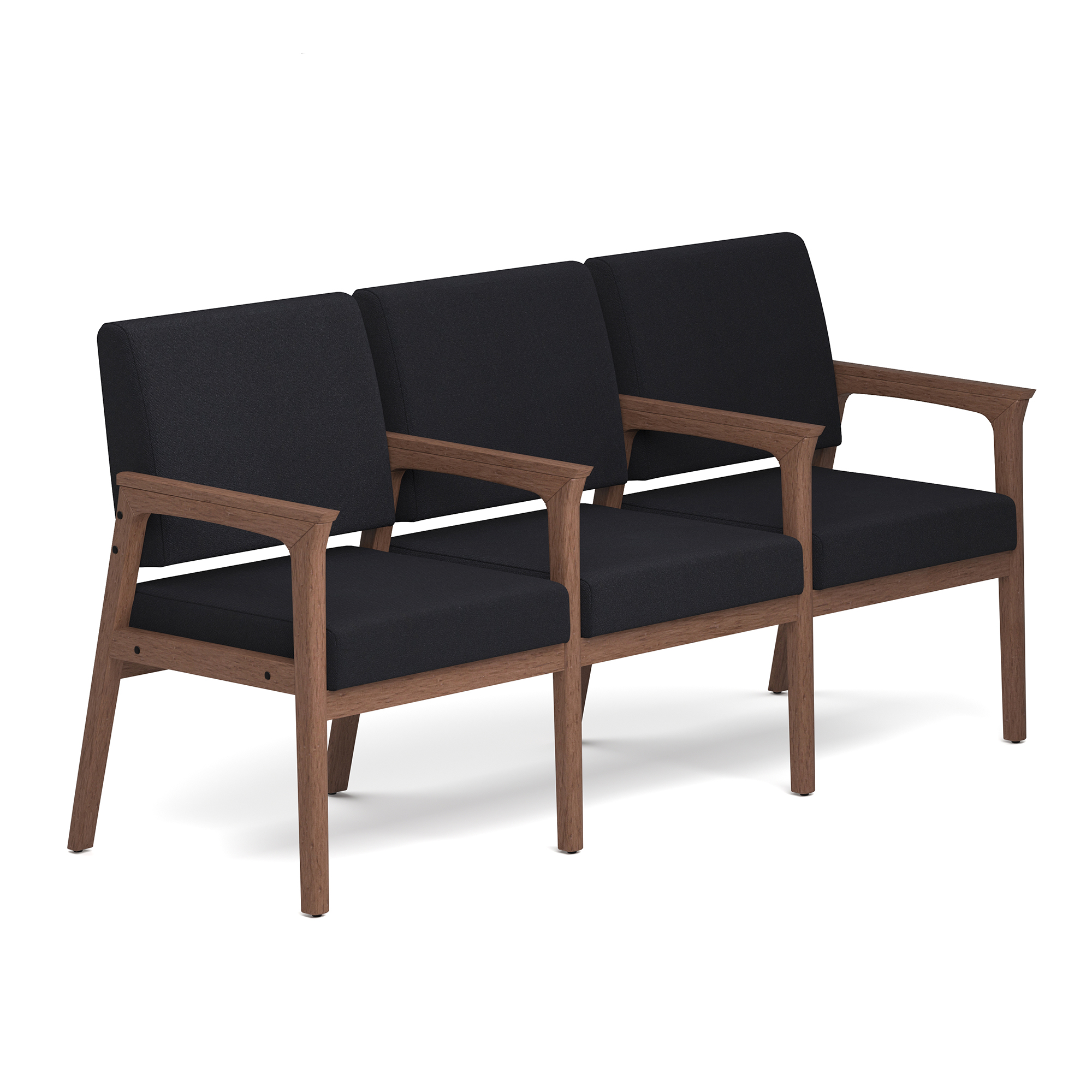 OfficeSource Aiden 3-Seater with Full Arm - Black Fabric - Modern Walnut