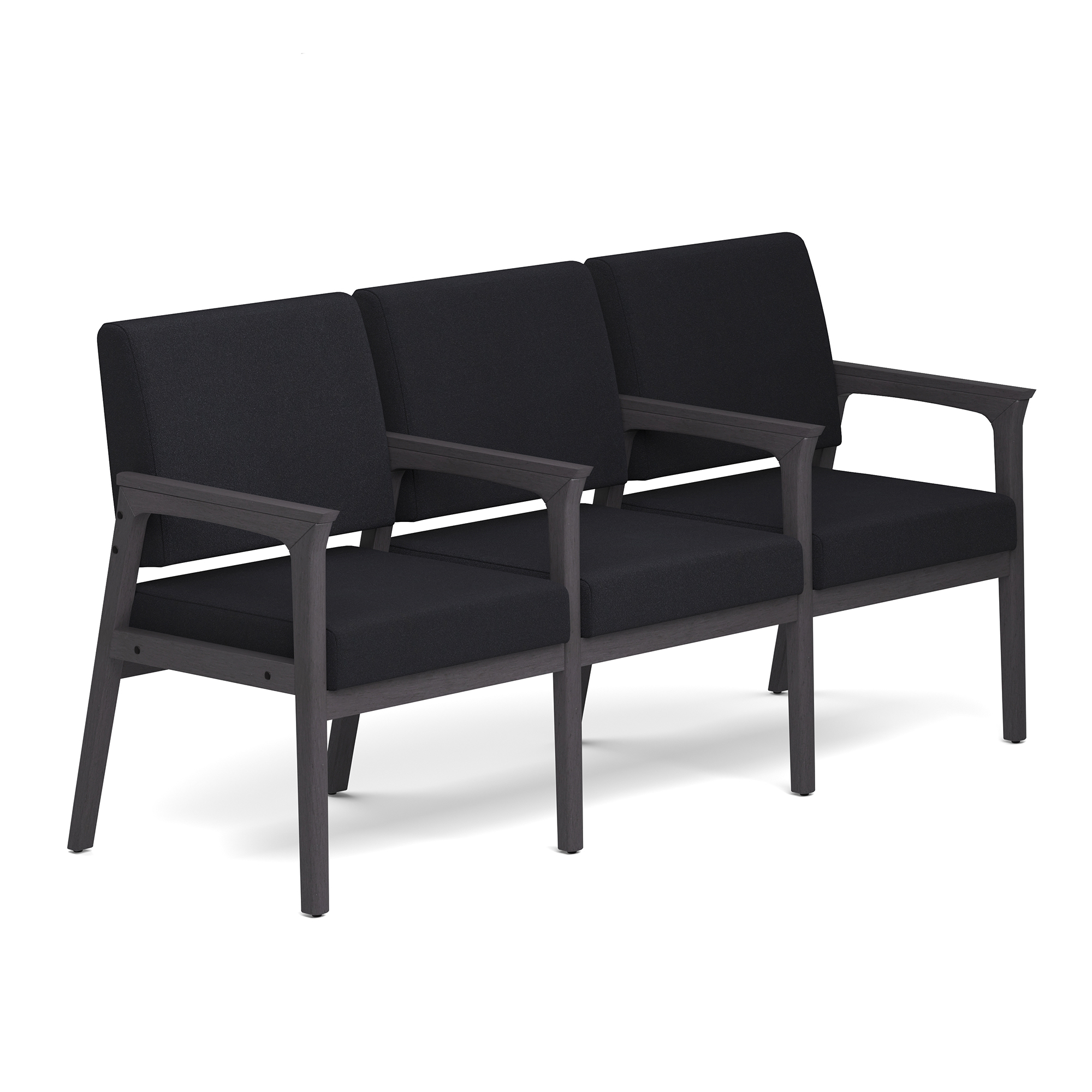 OfficeSource Aiden 3-Seater with Full Arm - Black Fabric - Coastal Gray