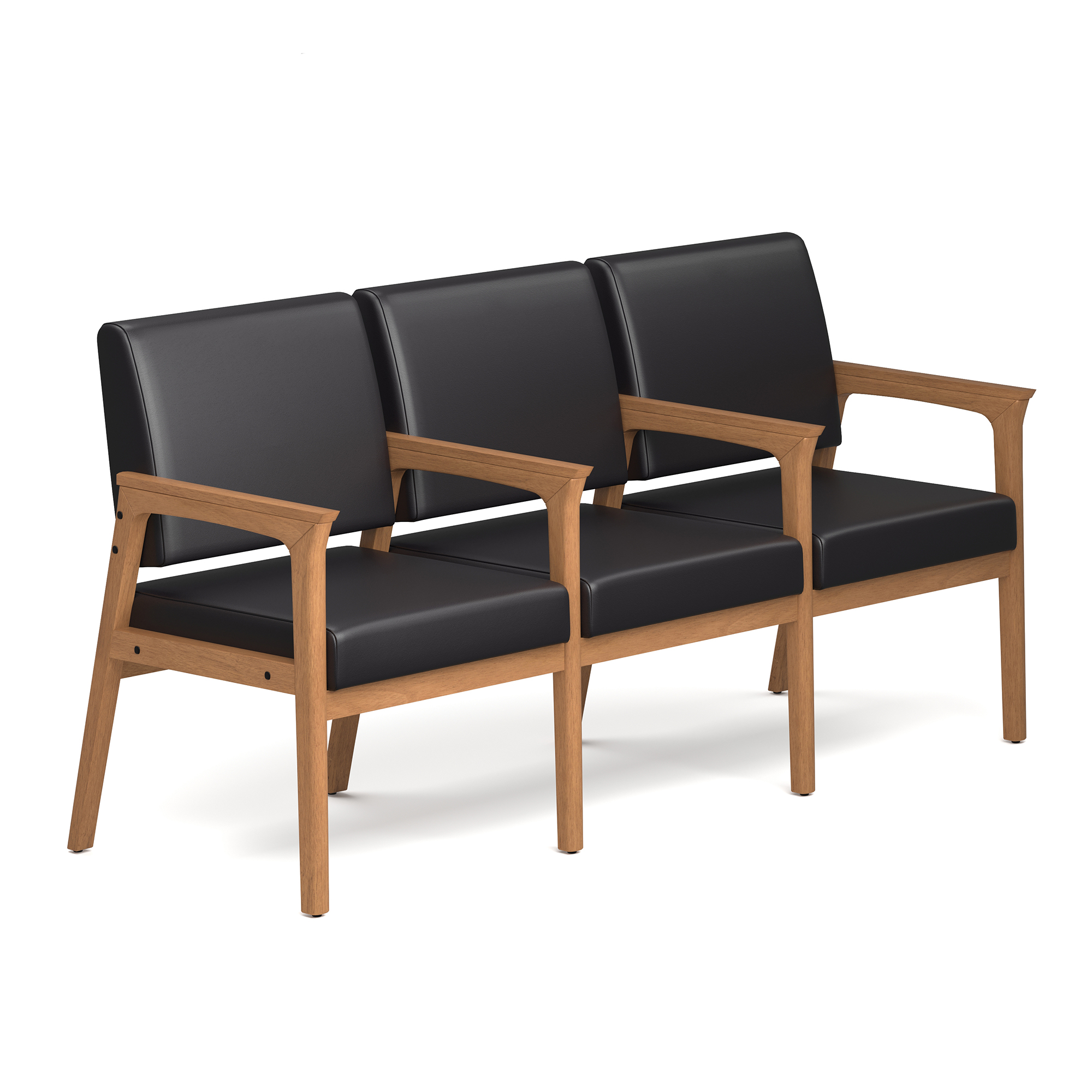 OfficeSource Aiden 3-Seater with Full Arm - Black PU Leather - Natural