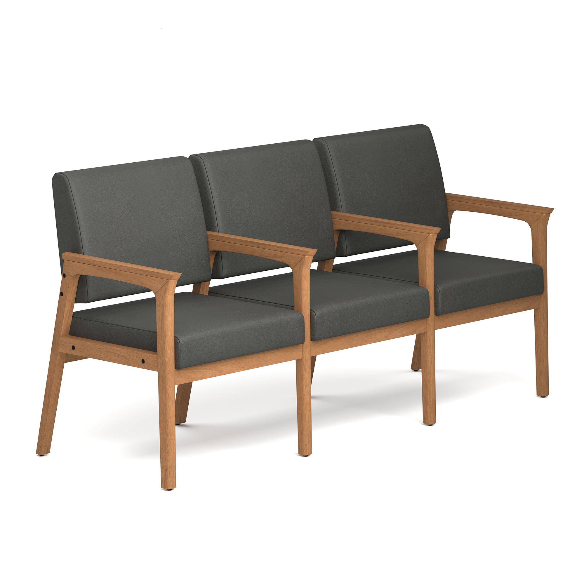 OfficeSource Aiden 3-Seater with Full Arm - Smoke PU Leather - Natural